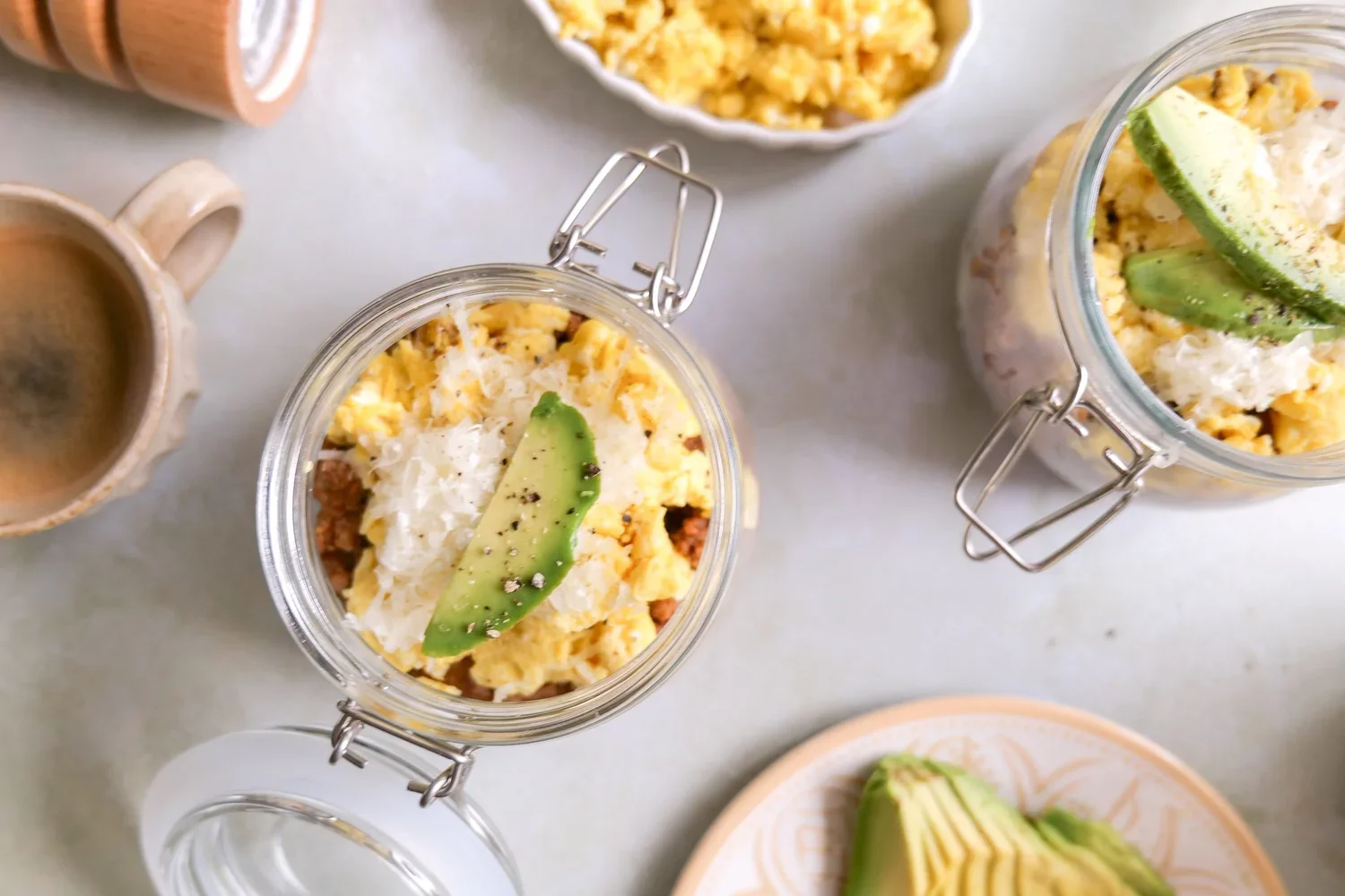 Chorizo, egg and potato breakfast bowls prepared for an easy hearty breakfast.