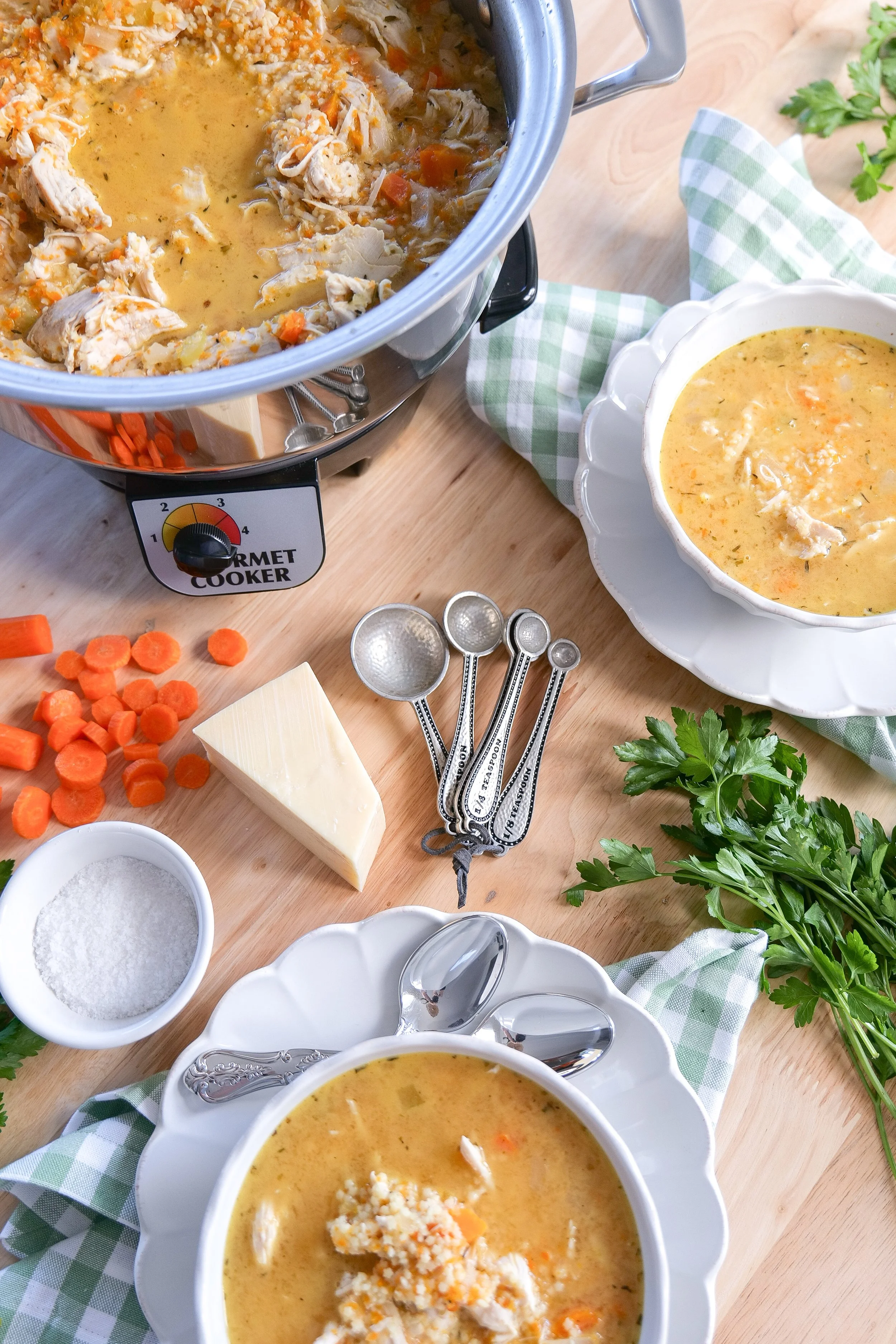 Homemade Italian Penicillin Soup filled with shredded chicken, vegetables and tiny pastina pasta.