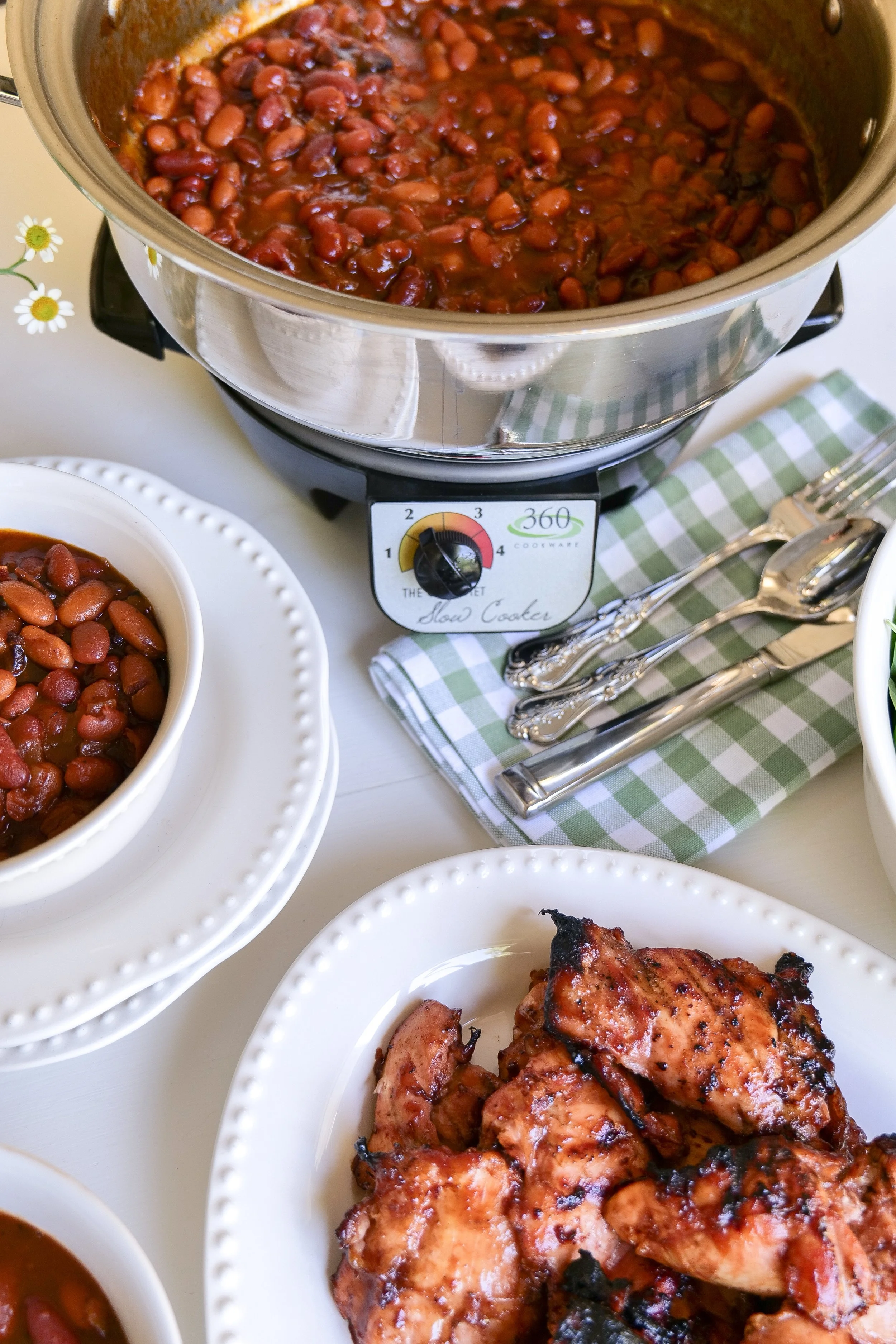 Easy Fourth of July side dish made with homemade slow cooker baked beans