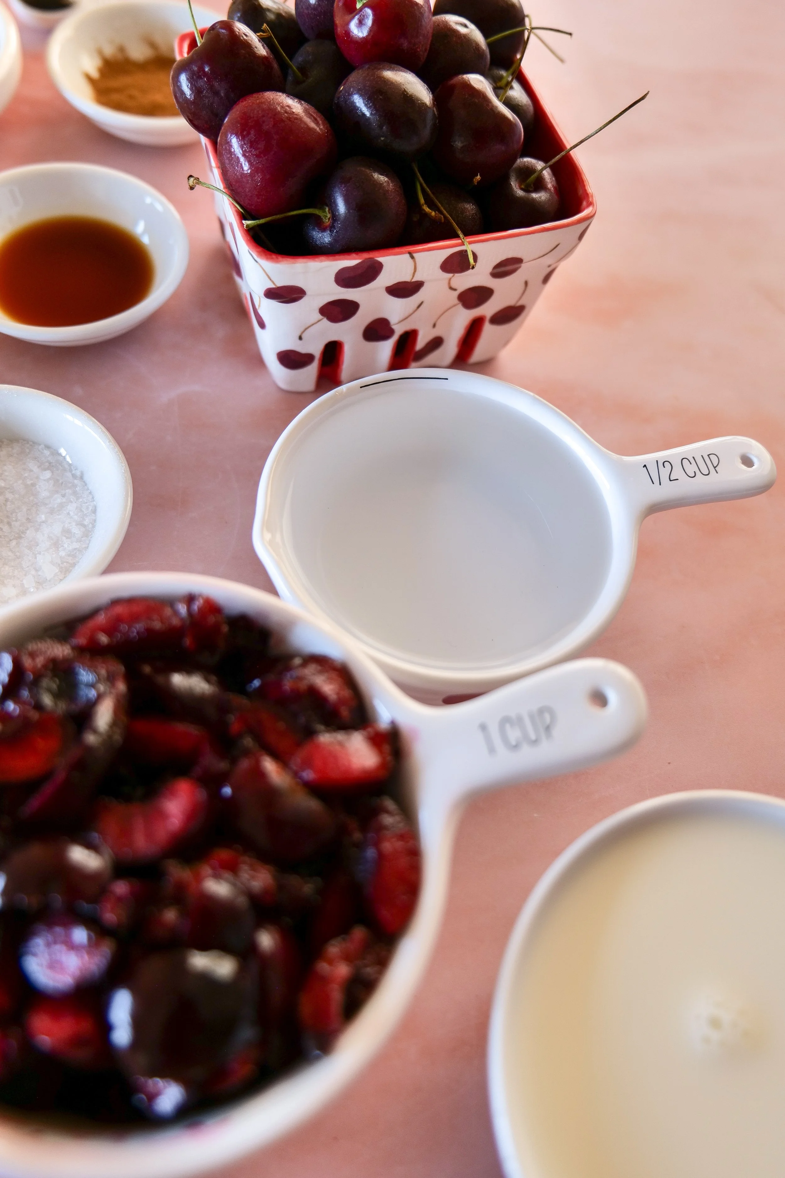 Cherry Cobbler Latte inspired by the flavors of homemade cherry cobbler served over ice.