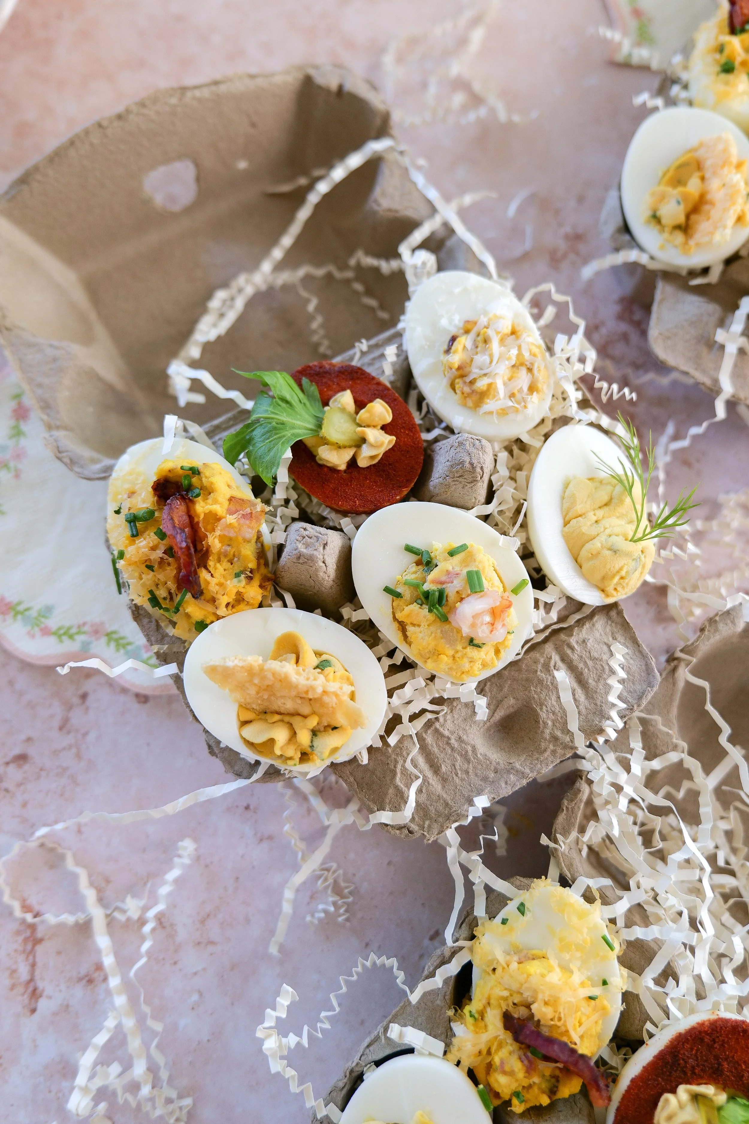 Party-ready deviled egg recipes with a variety of toppings and garnishes