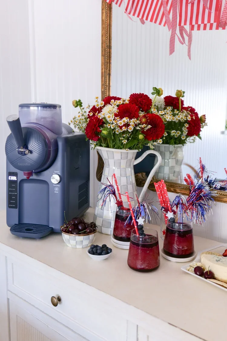Cherry berry slushies with blueberry syrup and fresh fruit