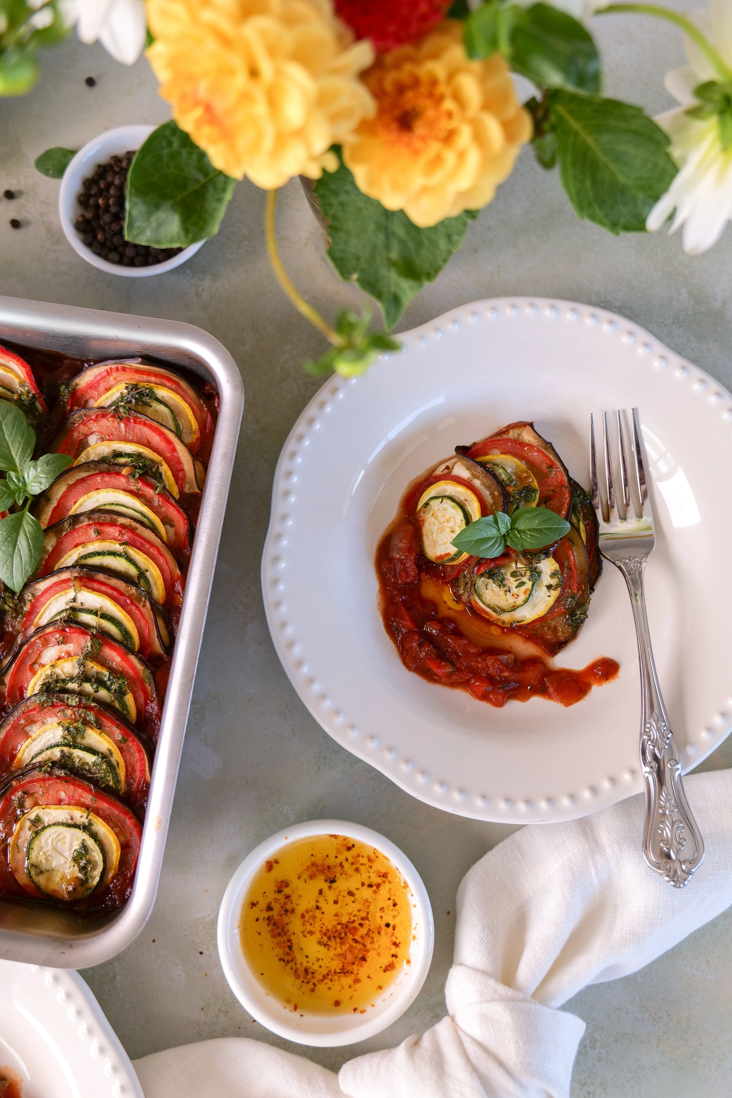 Easy homemade ratatouille made with fresh vegetables and herbs.