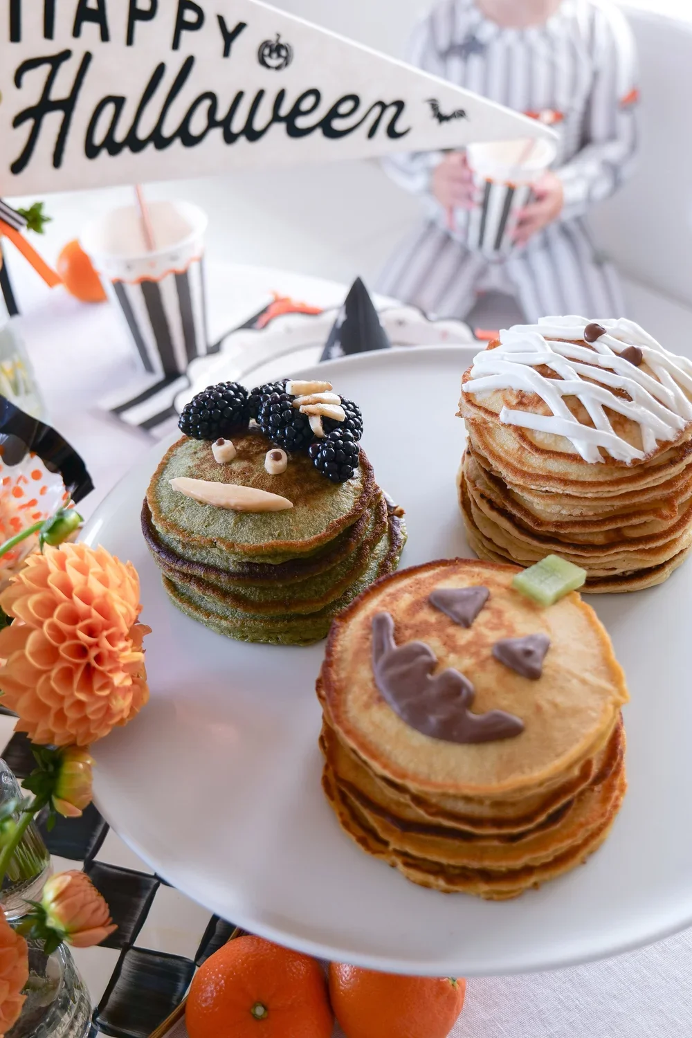 Halloween Sourdough Discard Pancakes: Mummy, Pumpkin &amp; Frankenstein