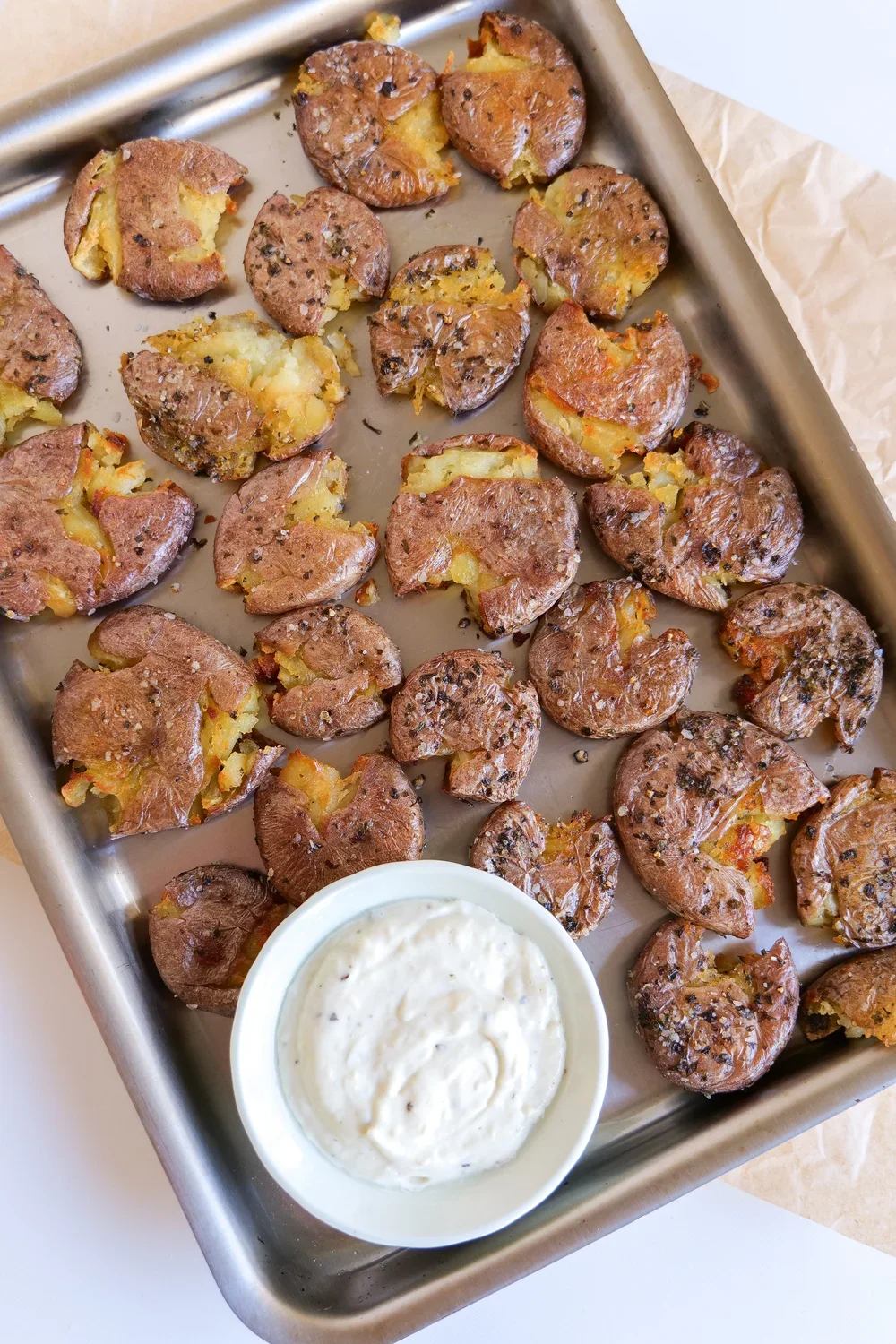 Crispy Smashed Potatoes with Garlic Aioli (Easy Oven Recipe)