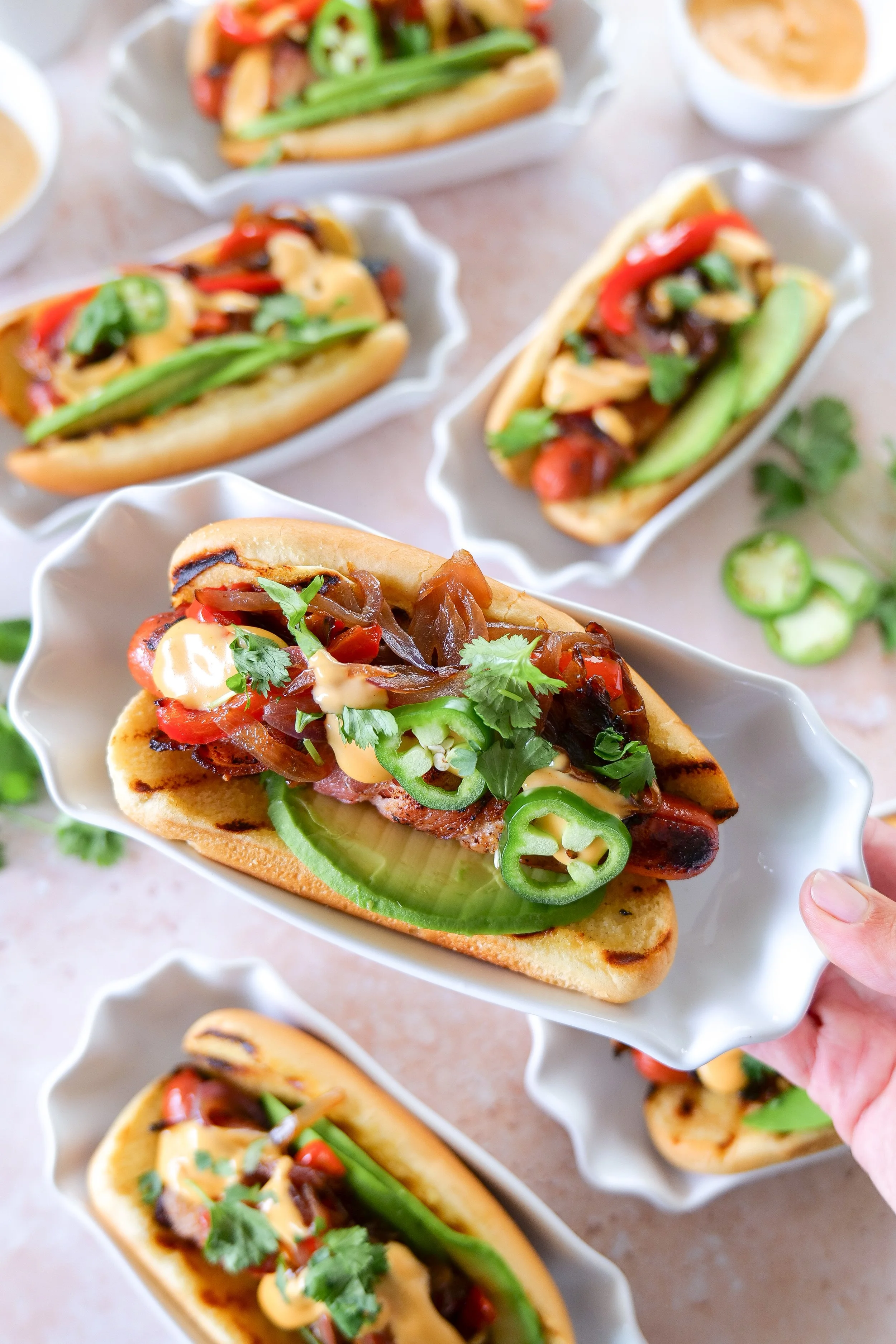 Family-style hot dog dinner served for summer entertaining