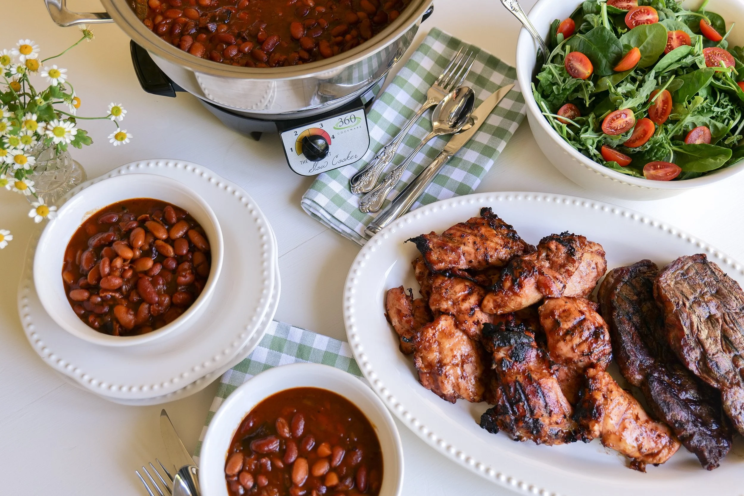 Slow cooked beans recipe ideal for feeding a crowd at parties and potlucks