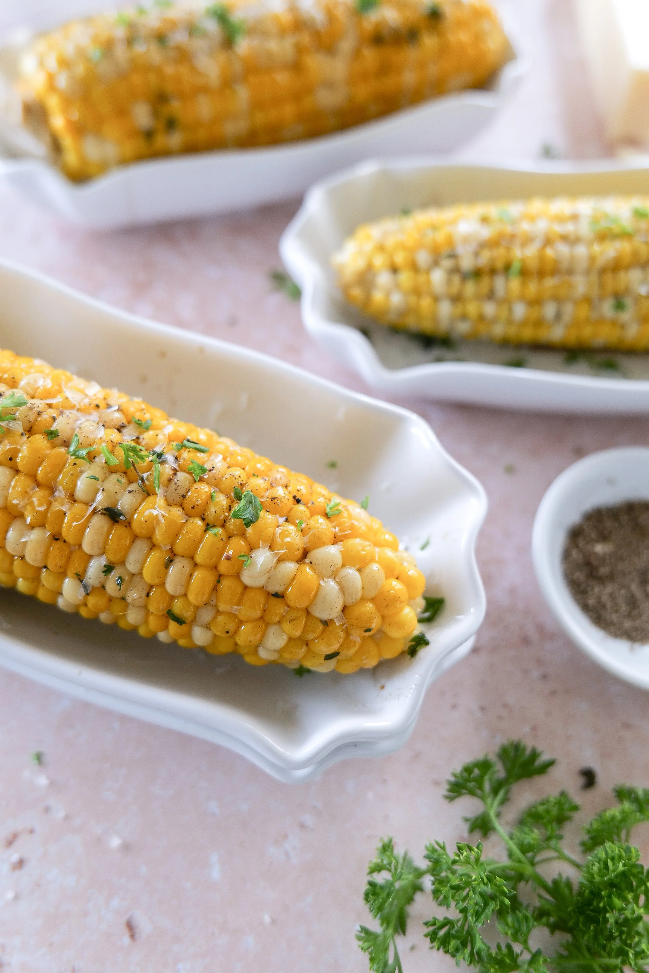 Homemade corn on the cob brushed with brown butter