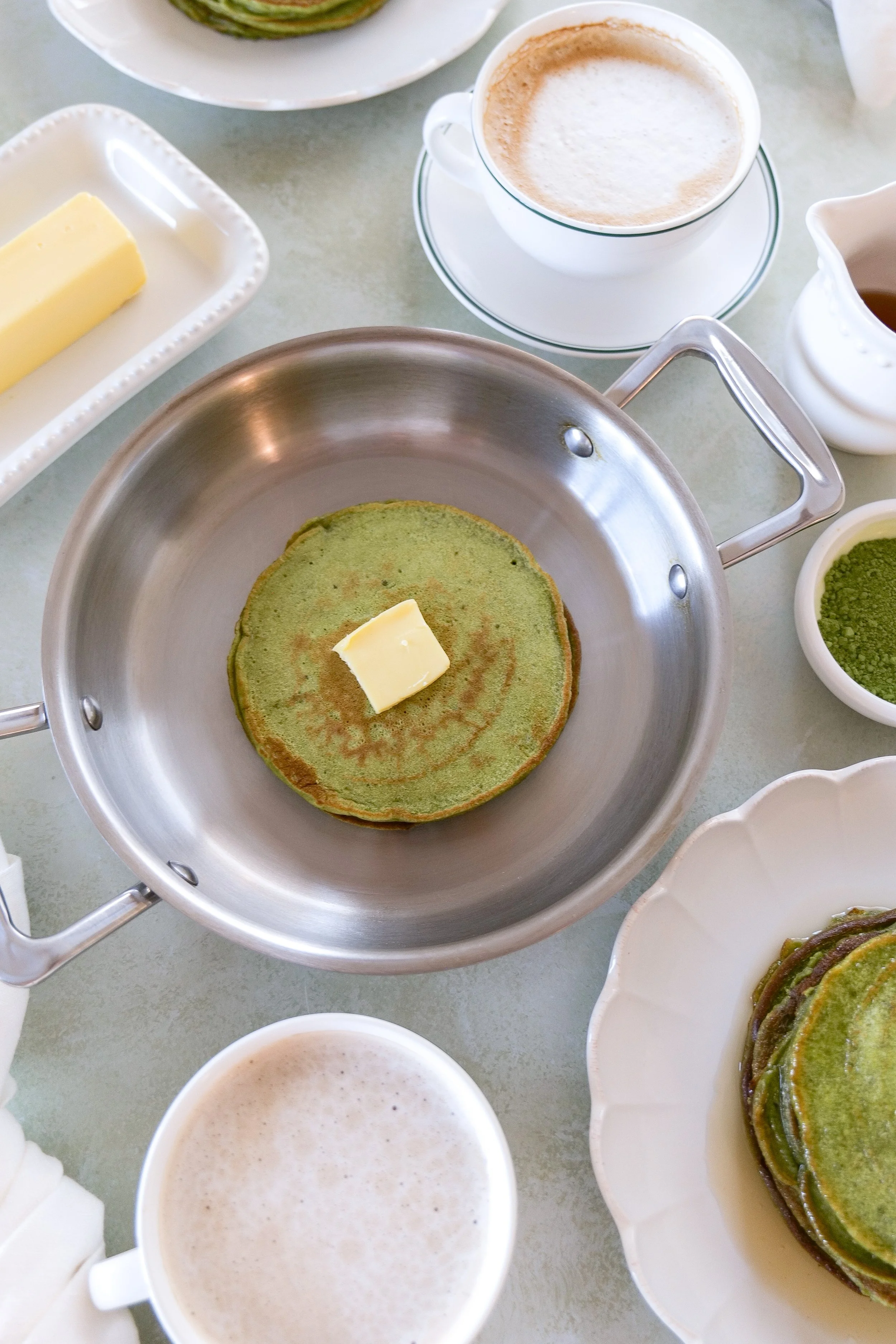 Matcha sourdough discard pancakes