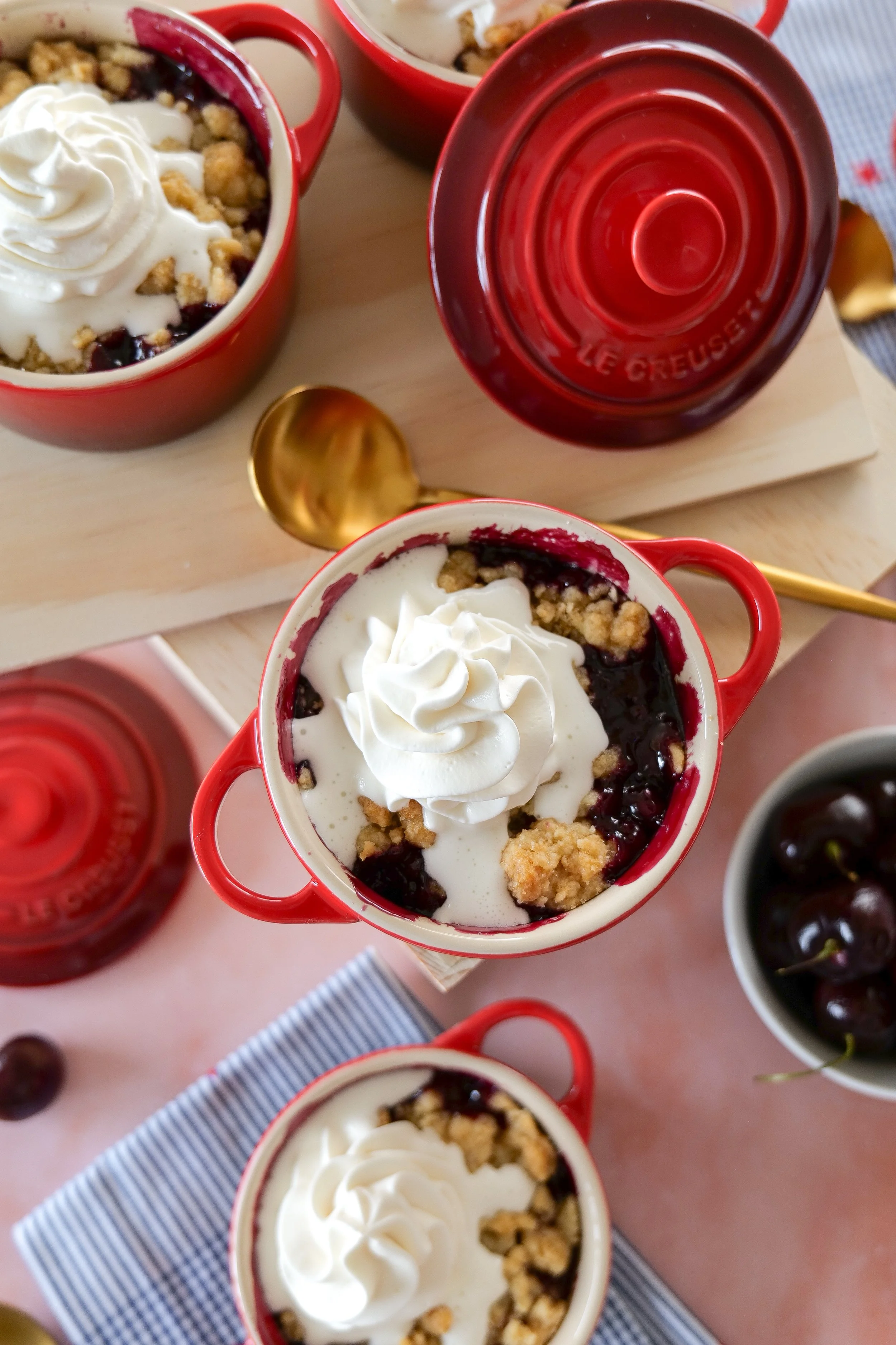 Cherry cobbler dessert styled for summer entertaining
