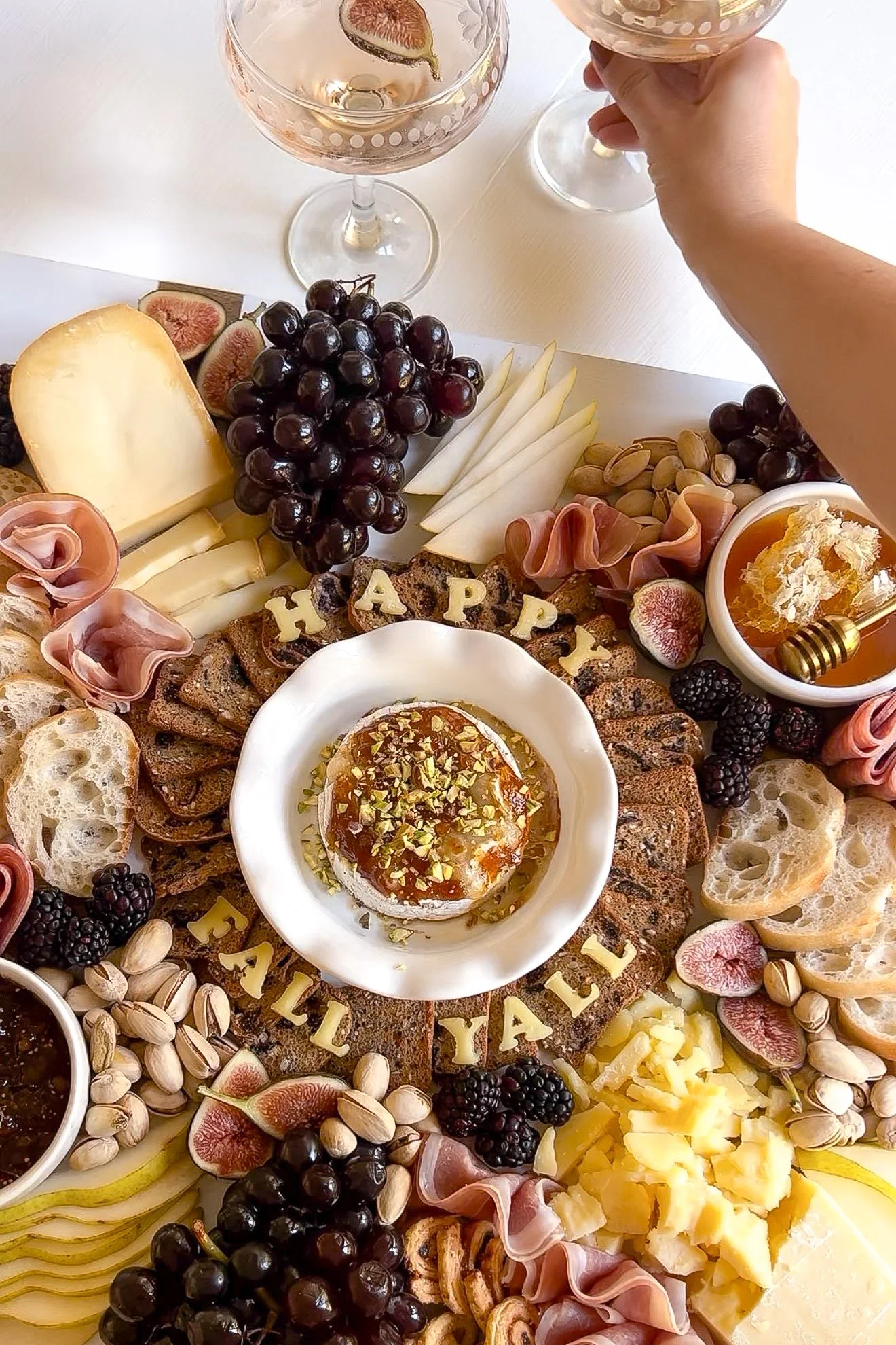 Easy fall charcuterie board with fruit, cheese and crackers
