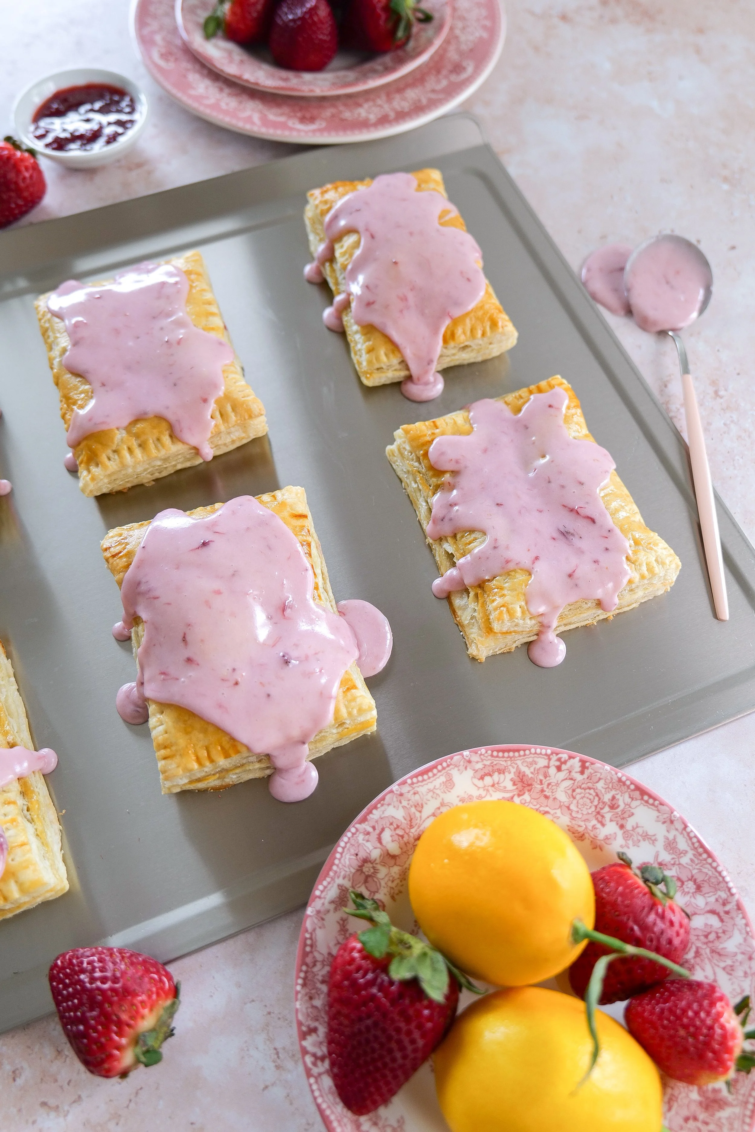 Strawberry Puff Pastry Pop Tart on a tray