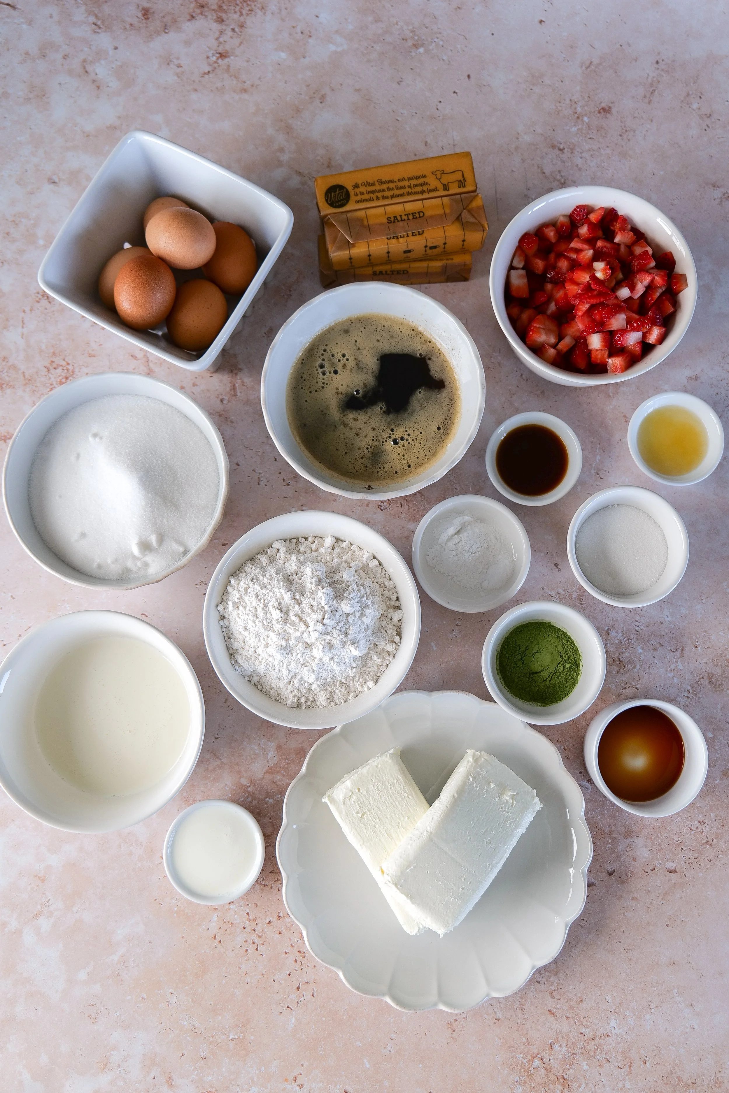 ingredients for Matcha Strawberry Cake