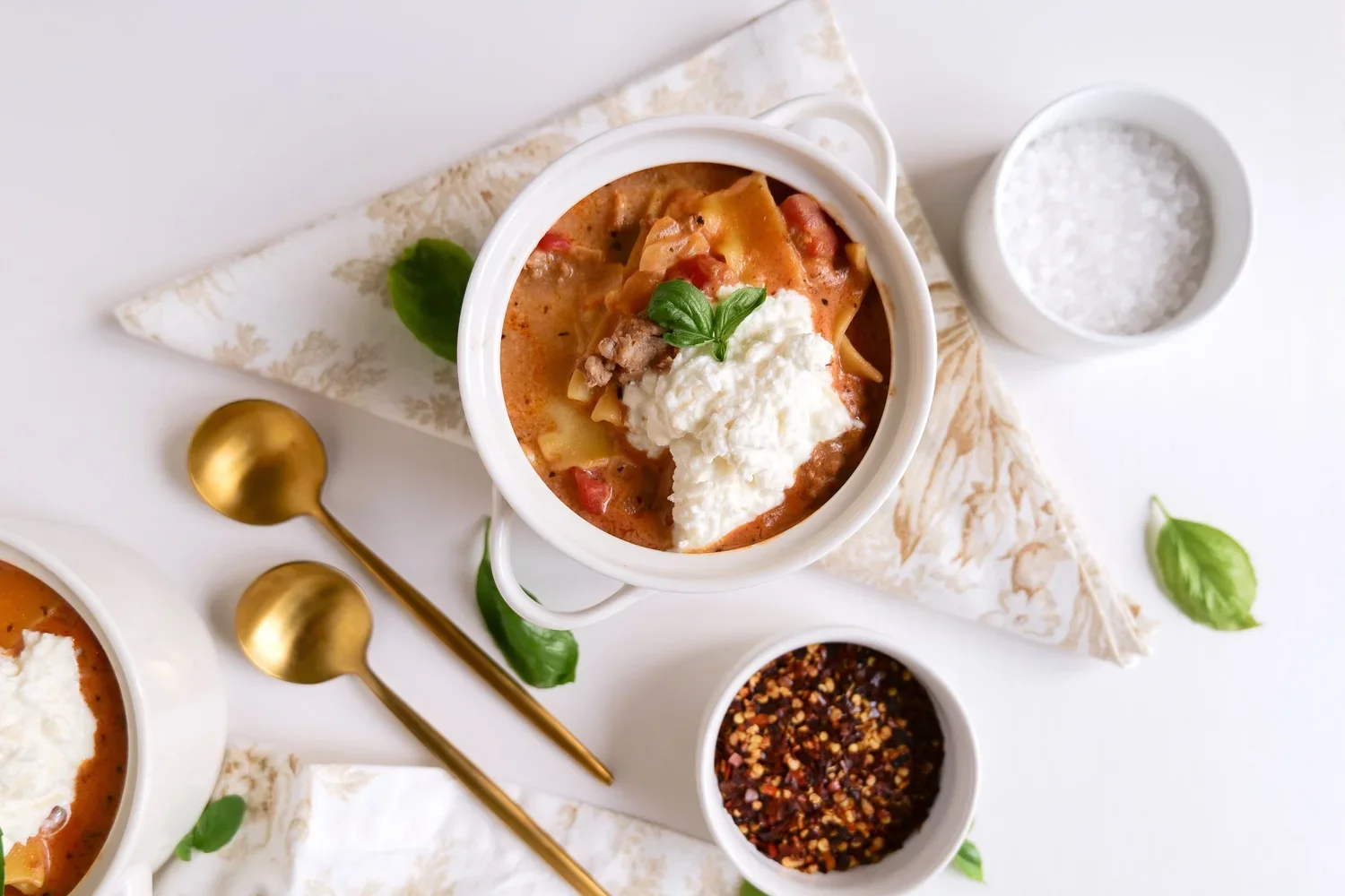 Homemade lasagna soup with pasta, tomato broth and Italian flavors.