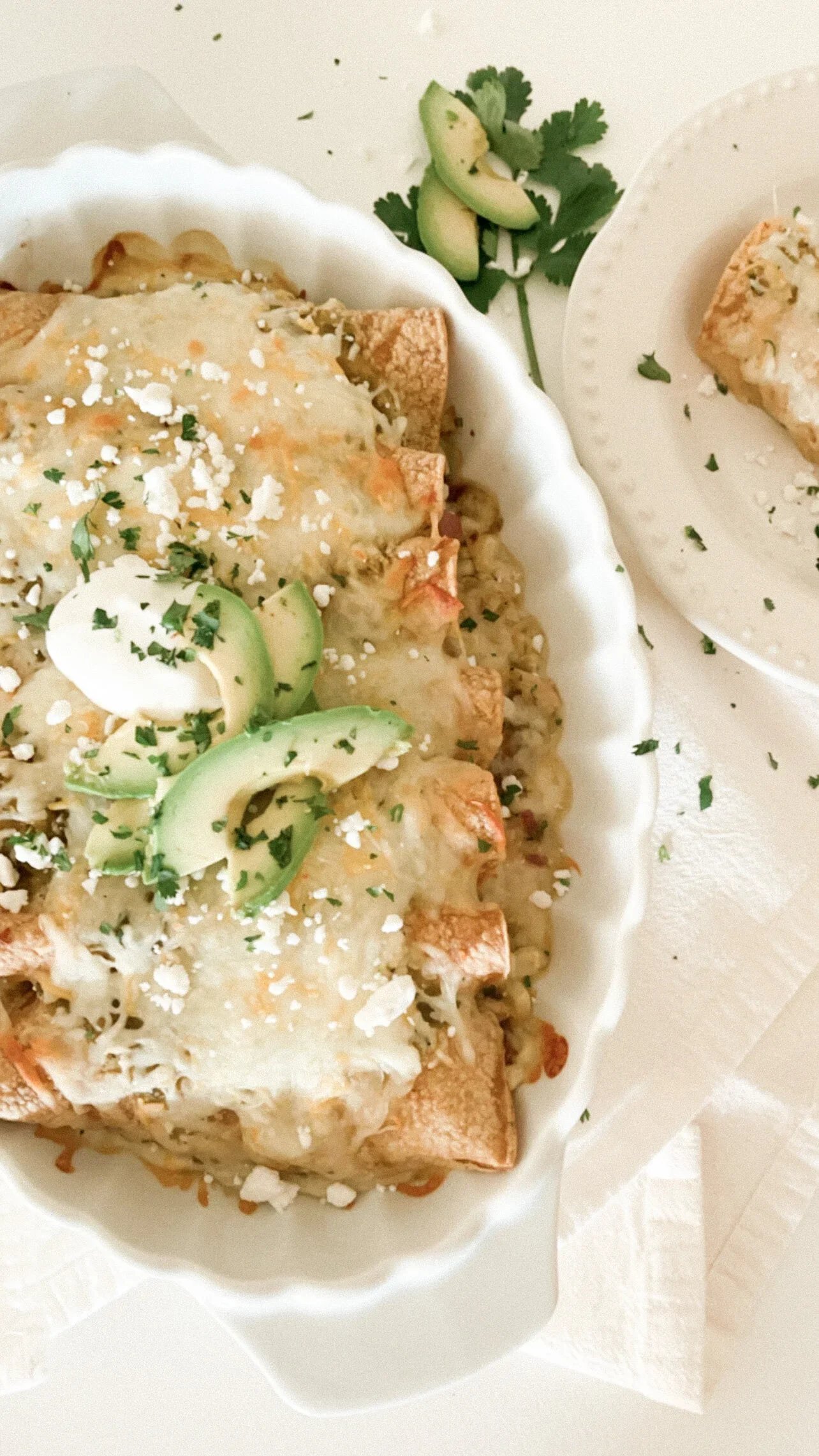 Salsa verde chicken enchiladas prepared as an easy freezer-friendly family dinner.