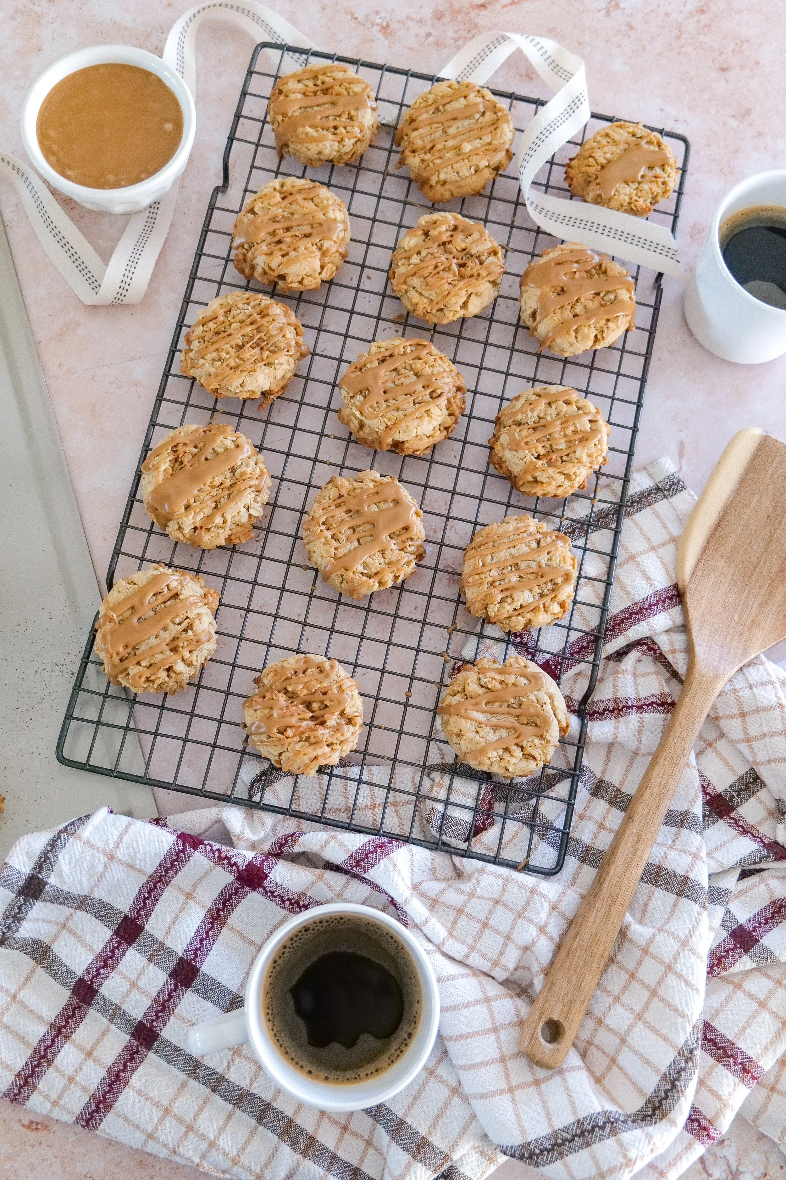 Brown butter oatmeal cookies with espresso glaze served as a sweet coffee-inspired dessert.
