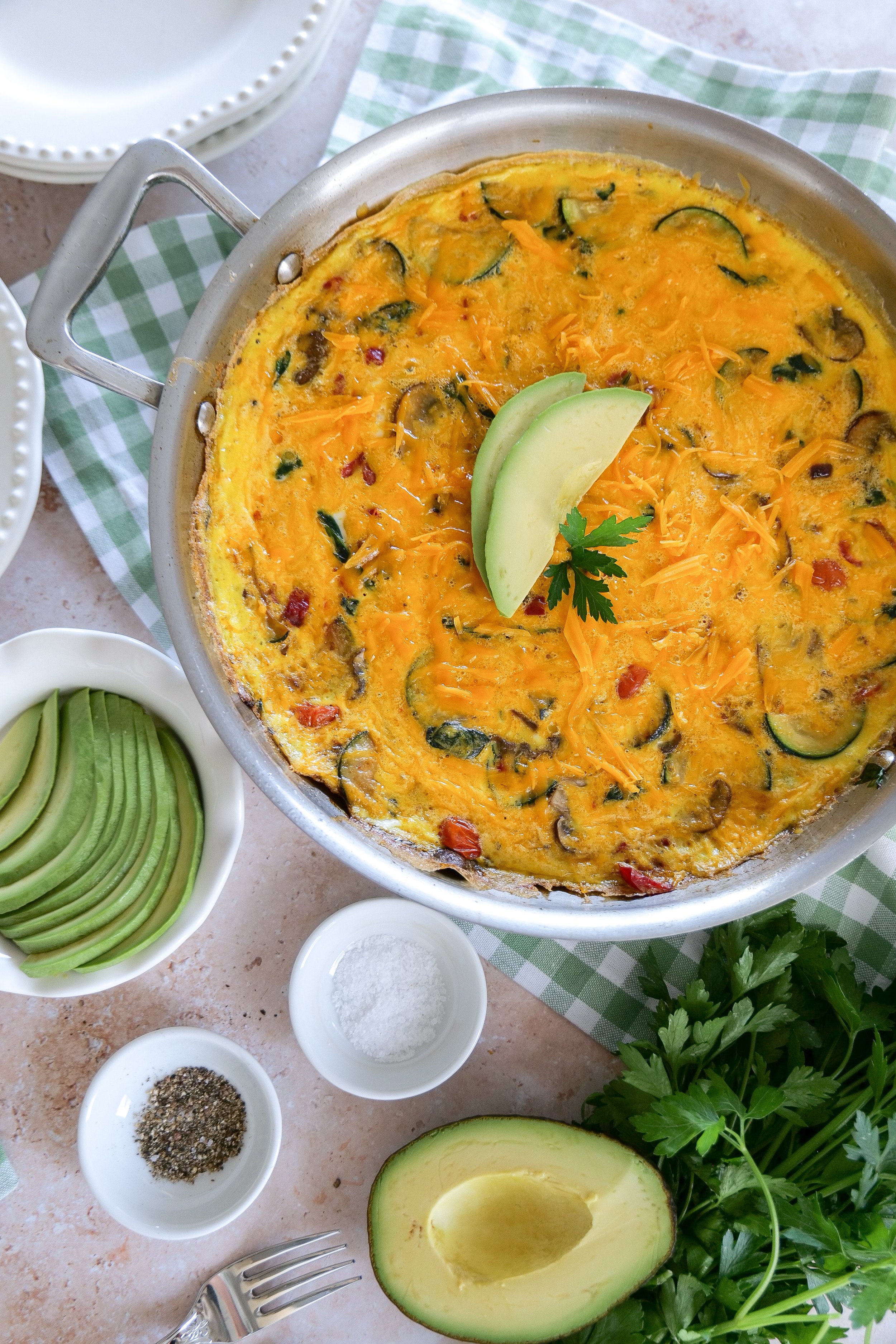 Summer brunch frittata recipe served fresh from the oven in a cast iron skillet