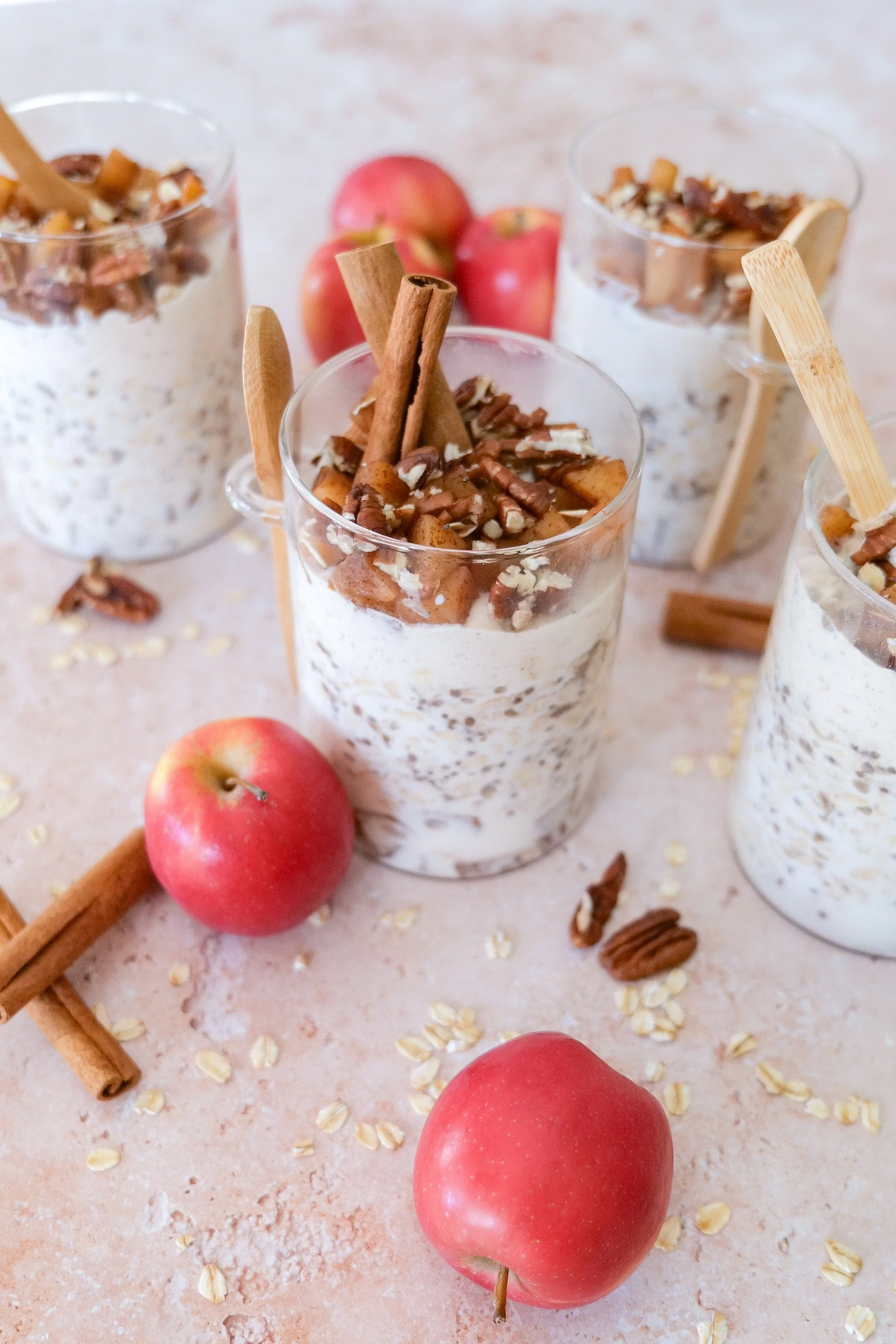 Make-ahead apple overnight oats prepared in a glass jar for an easy breakfast.