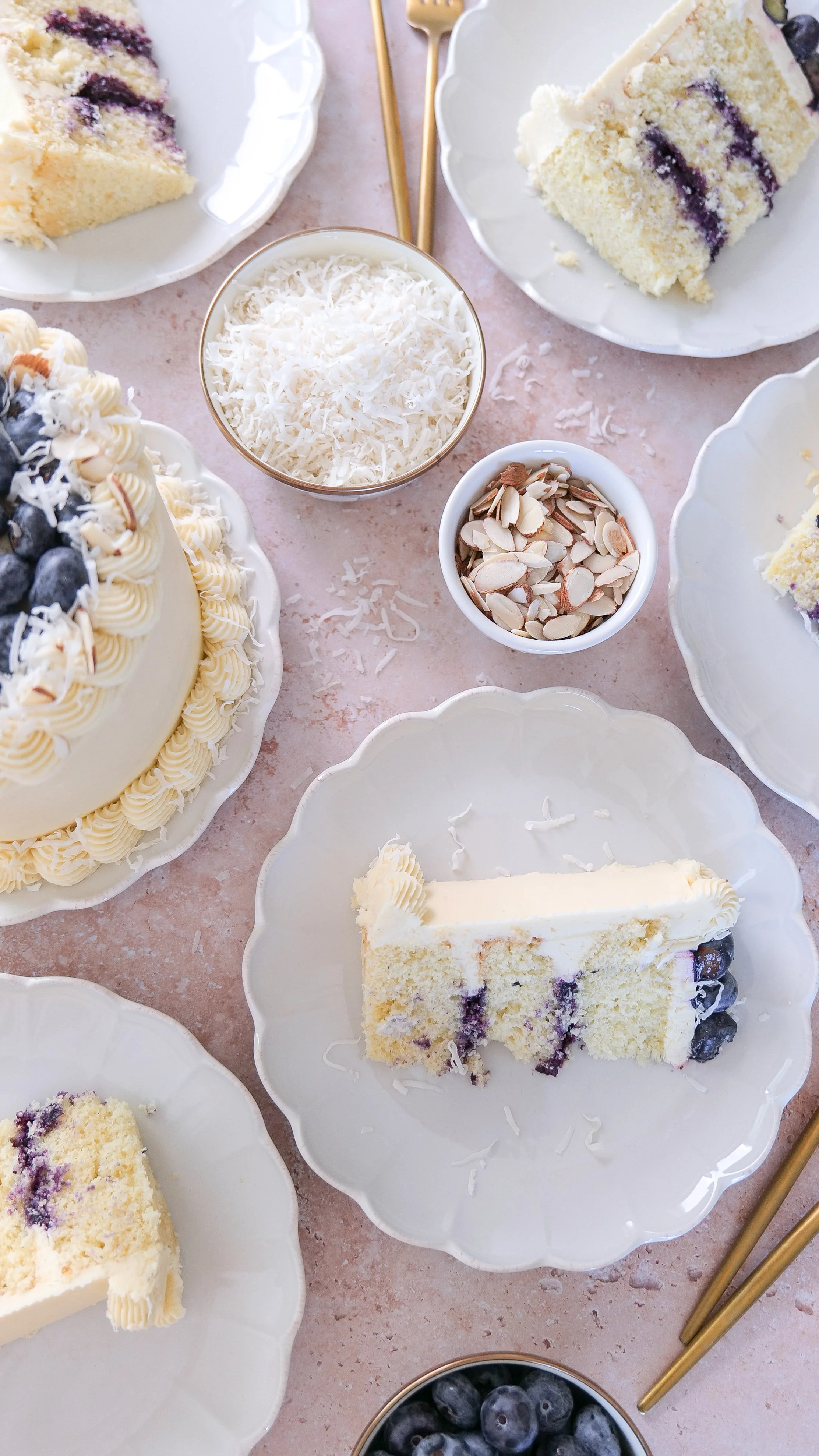 Almond Coconut Cake with Blueberry Curd Filling