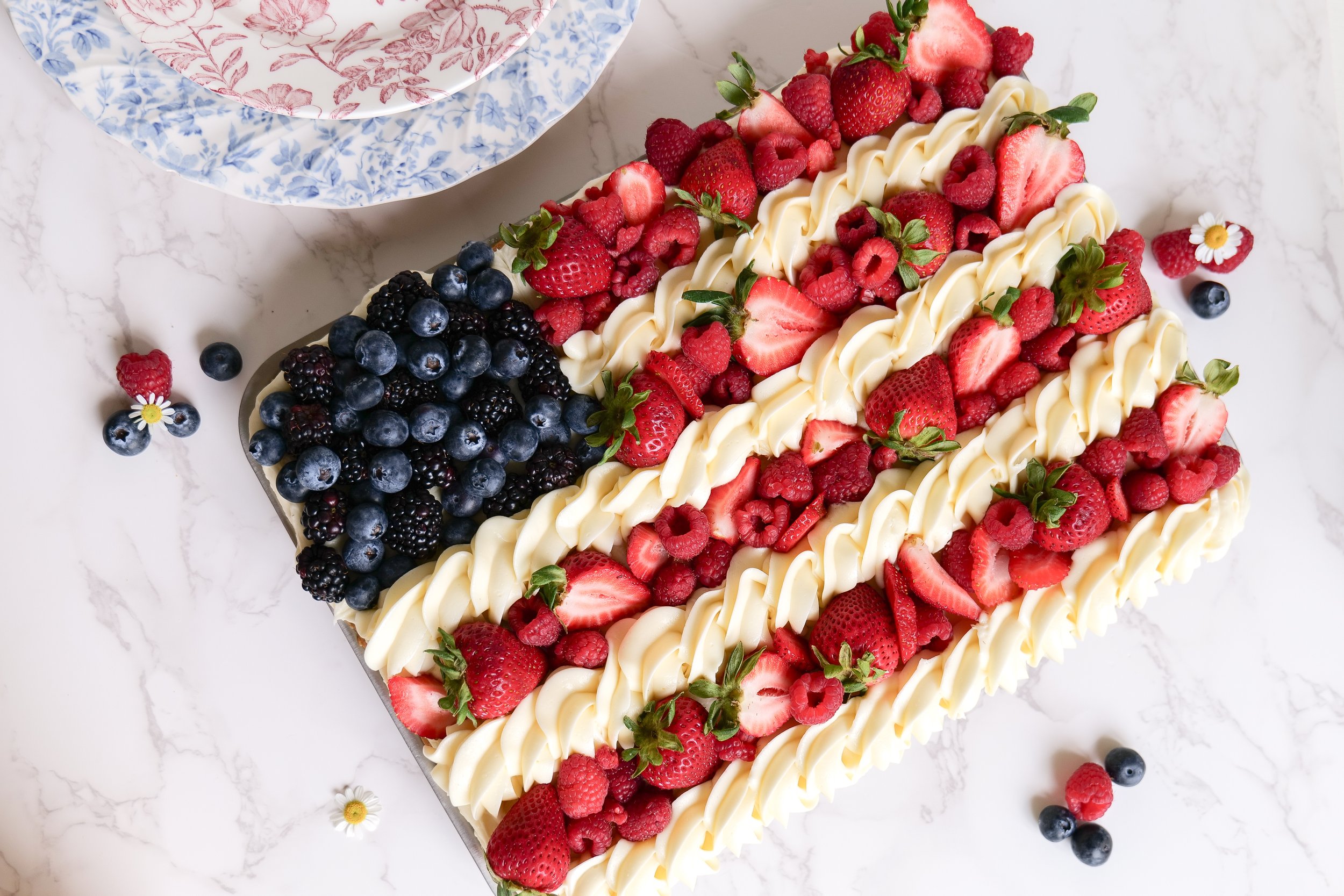 Independence Day fruit dessert arranged into an American flag design