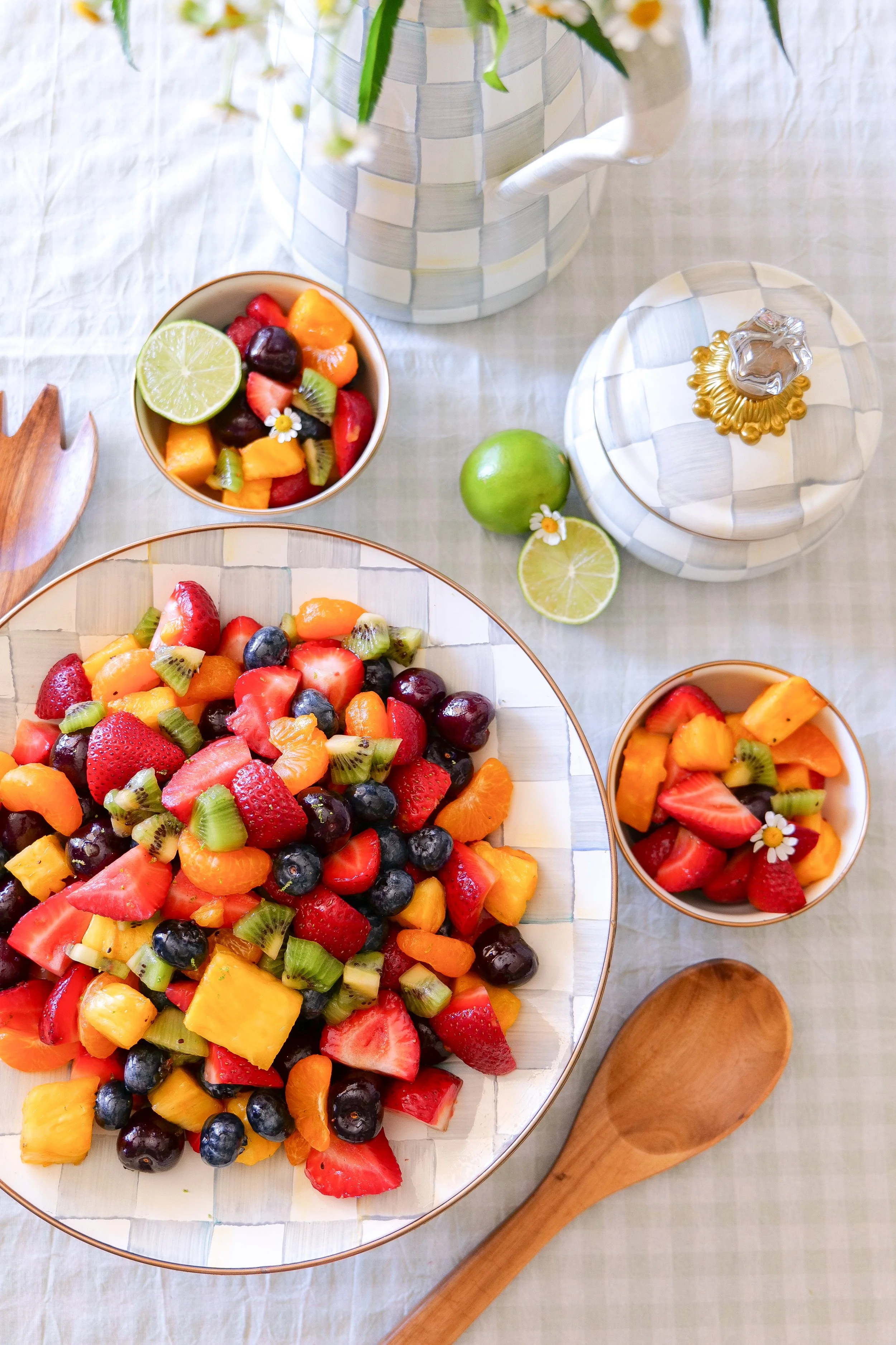 Summer fruit salad with strawberries, blueberries, kiwi and pineapple
