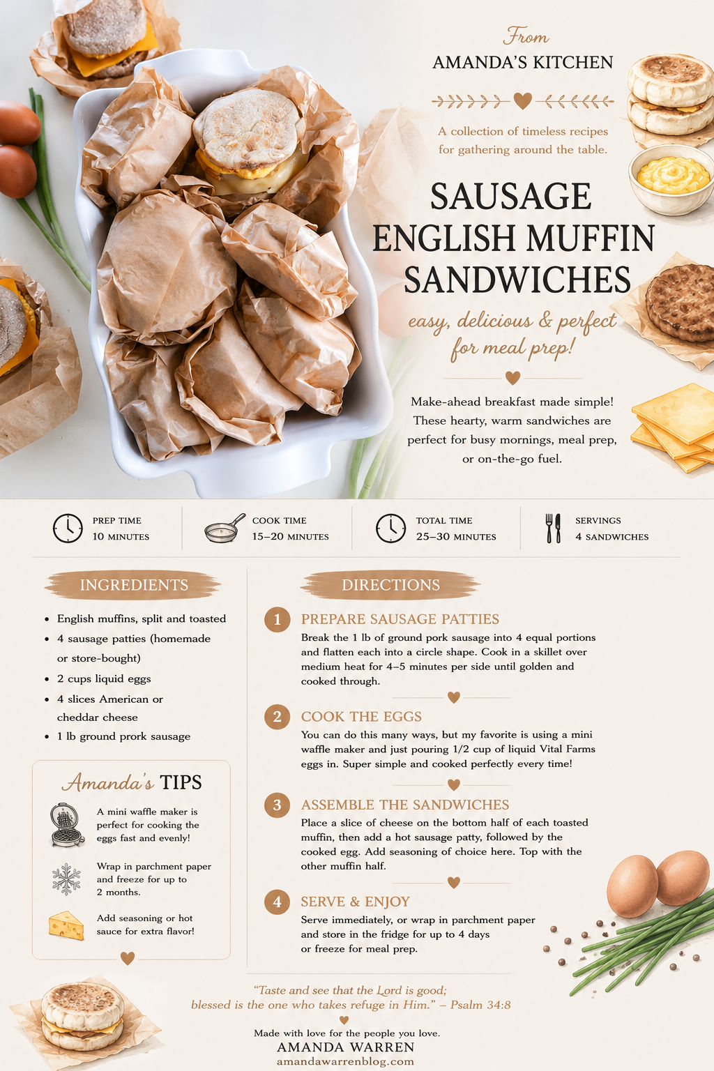 sausage english muffin sandwiches recipe card