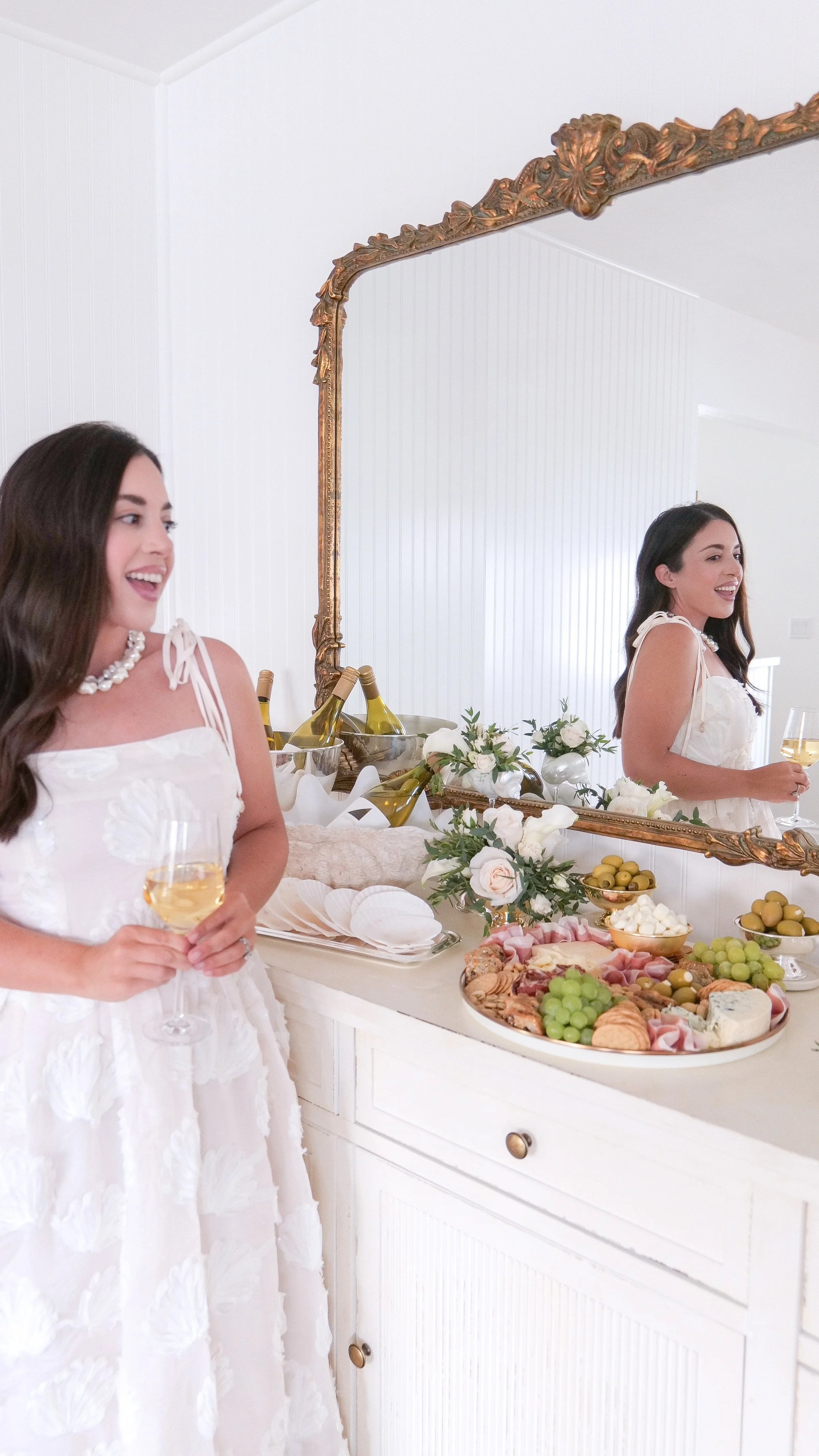 Wine and cheese board styled for a summer gathering