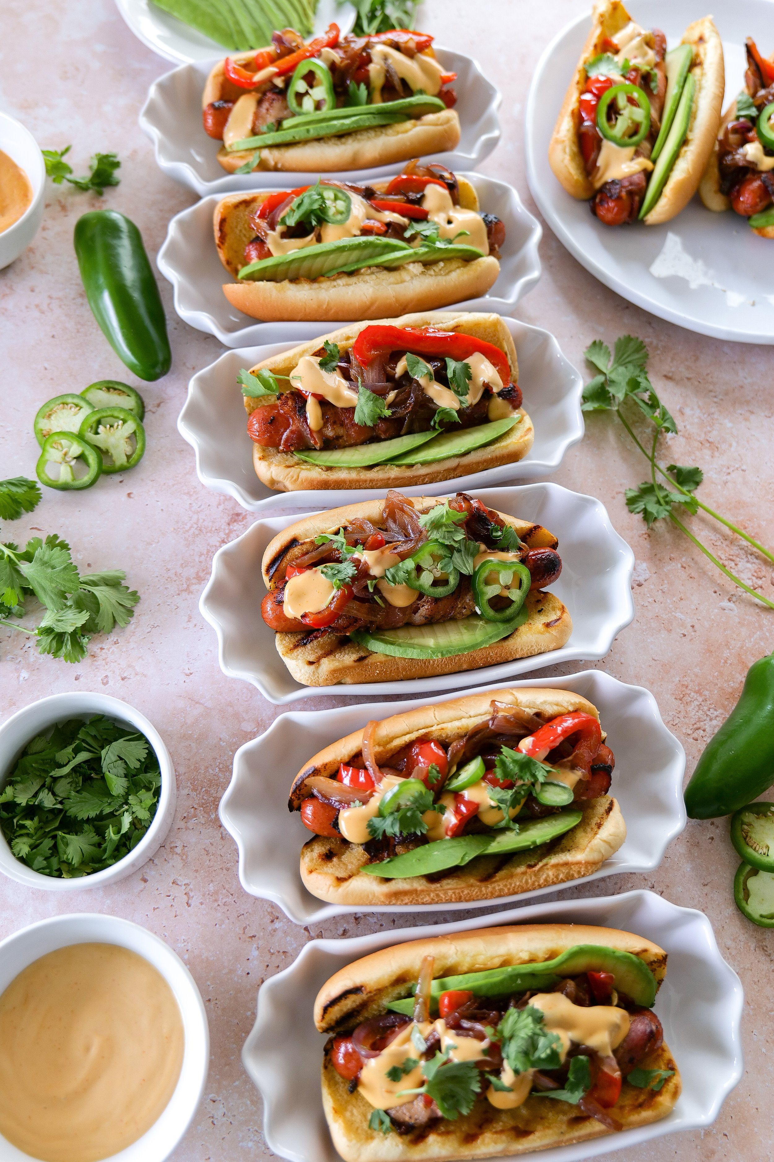 Homemade bacon-wrapped hot dogs ready for serving