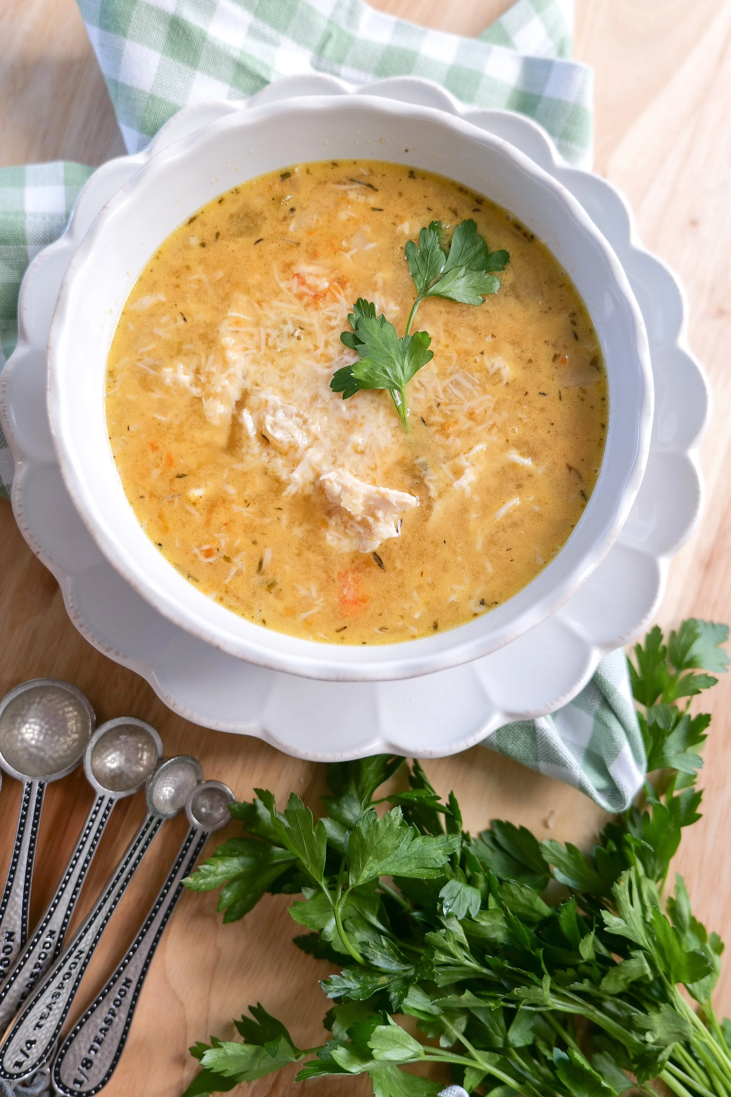Warm Italian comfort soup with tender chicken, tiny pasta, vegetables and fresh Parmesan.