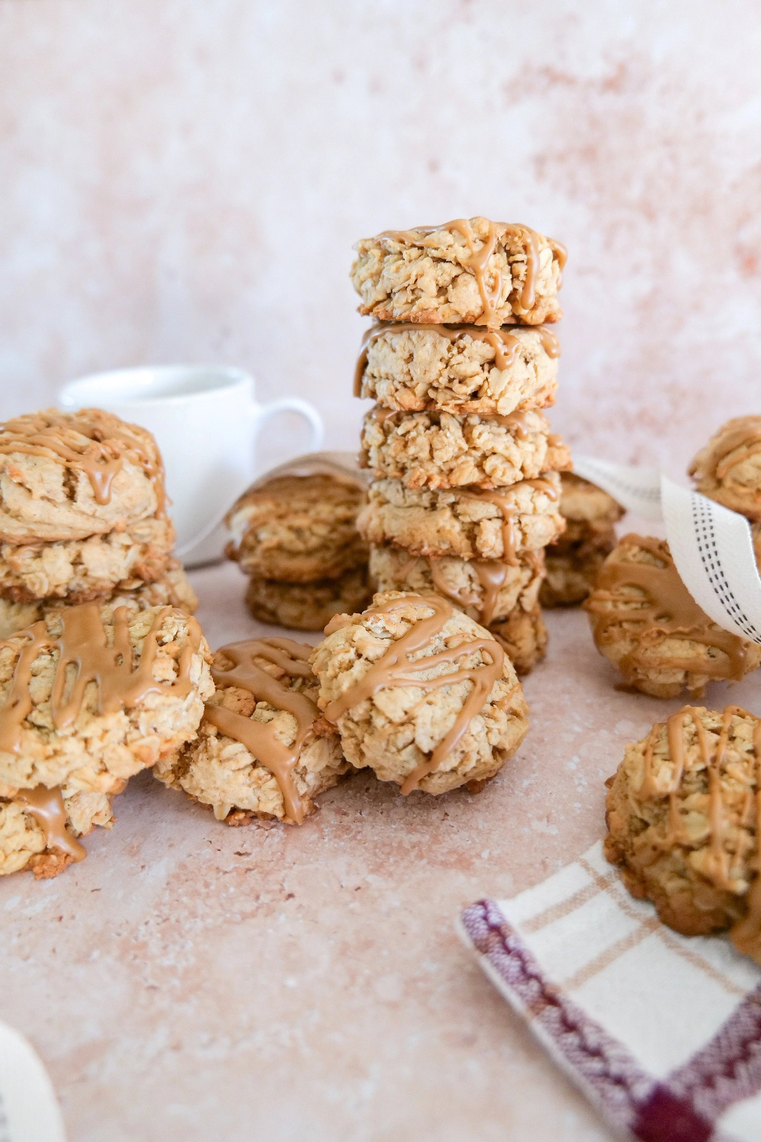 Thick homemade brown butter oatmeal cookies with soft, chewy centers.