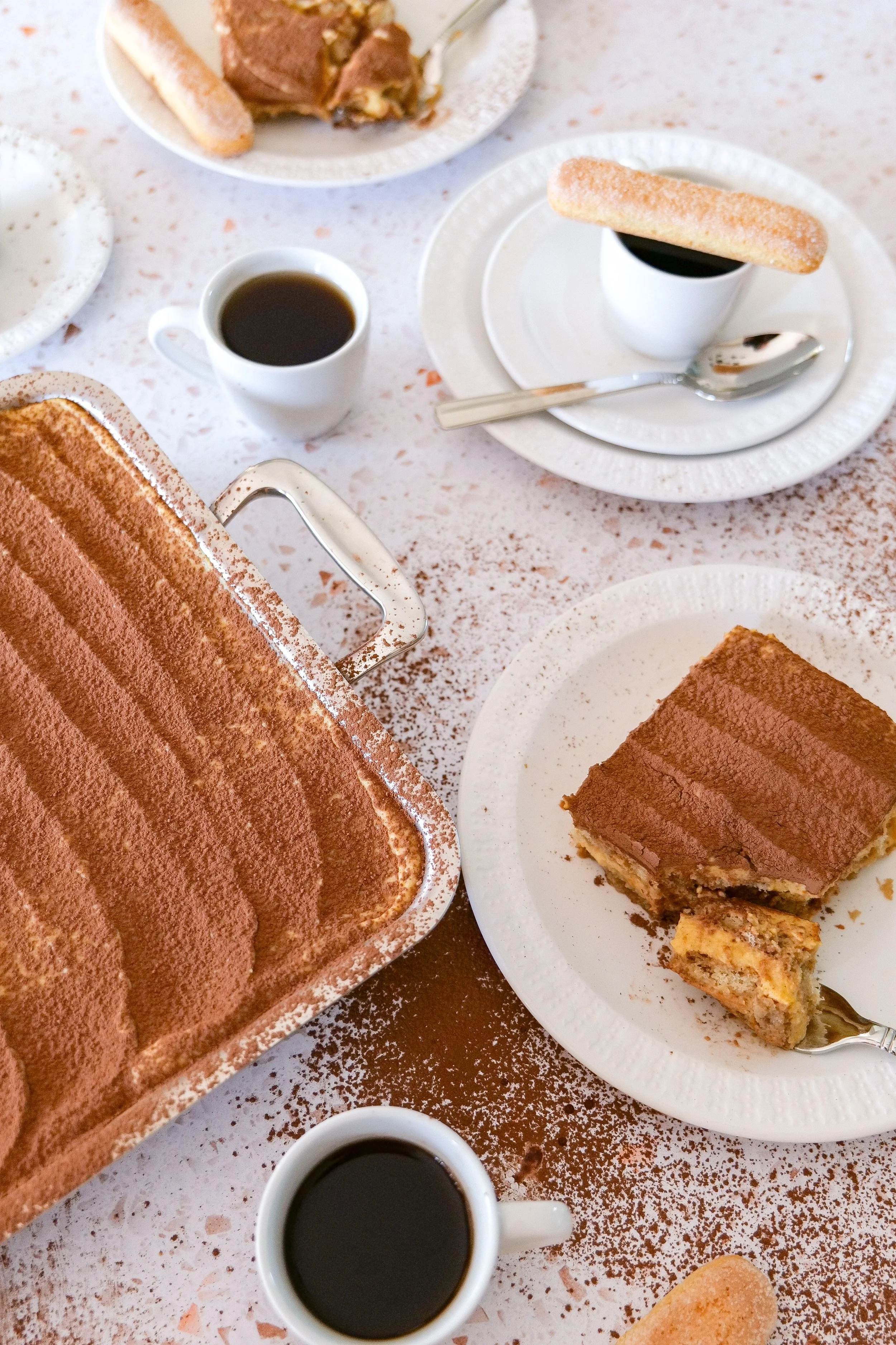 Pumpkin tiramisu with espresso-soaked ladyfingers, creamy pumpkin mascarpone layers and cocoa.