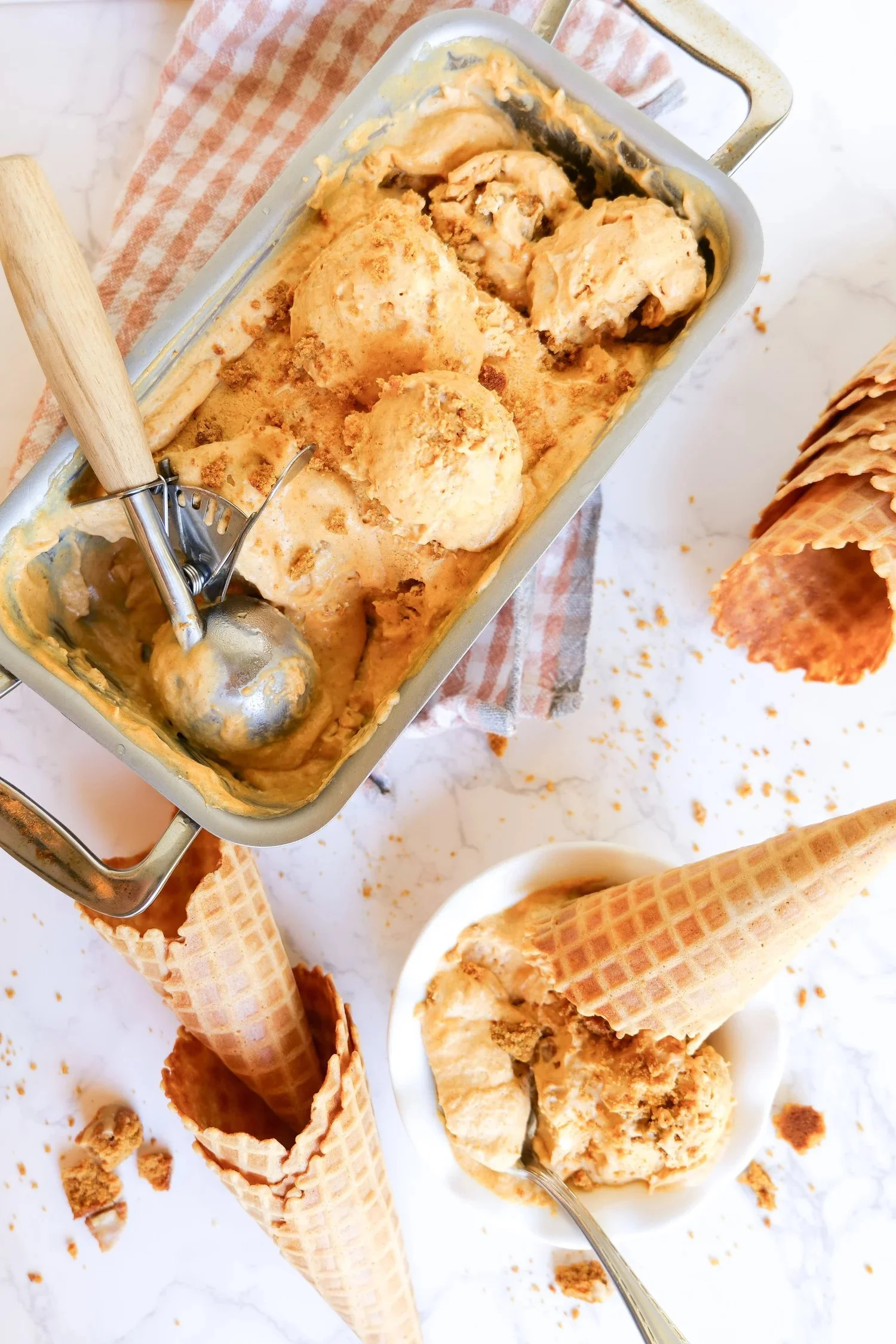 Homemade pumpkin ice cream with chunks of pumpkin molasses cookies.
