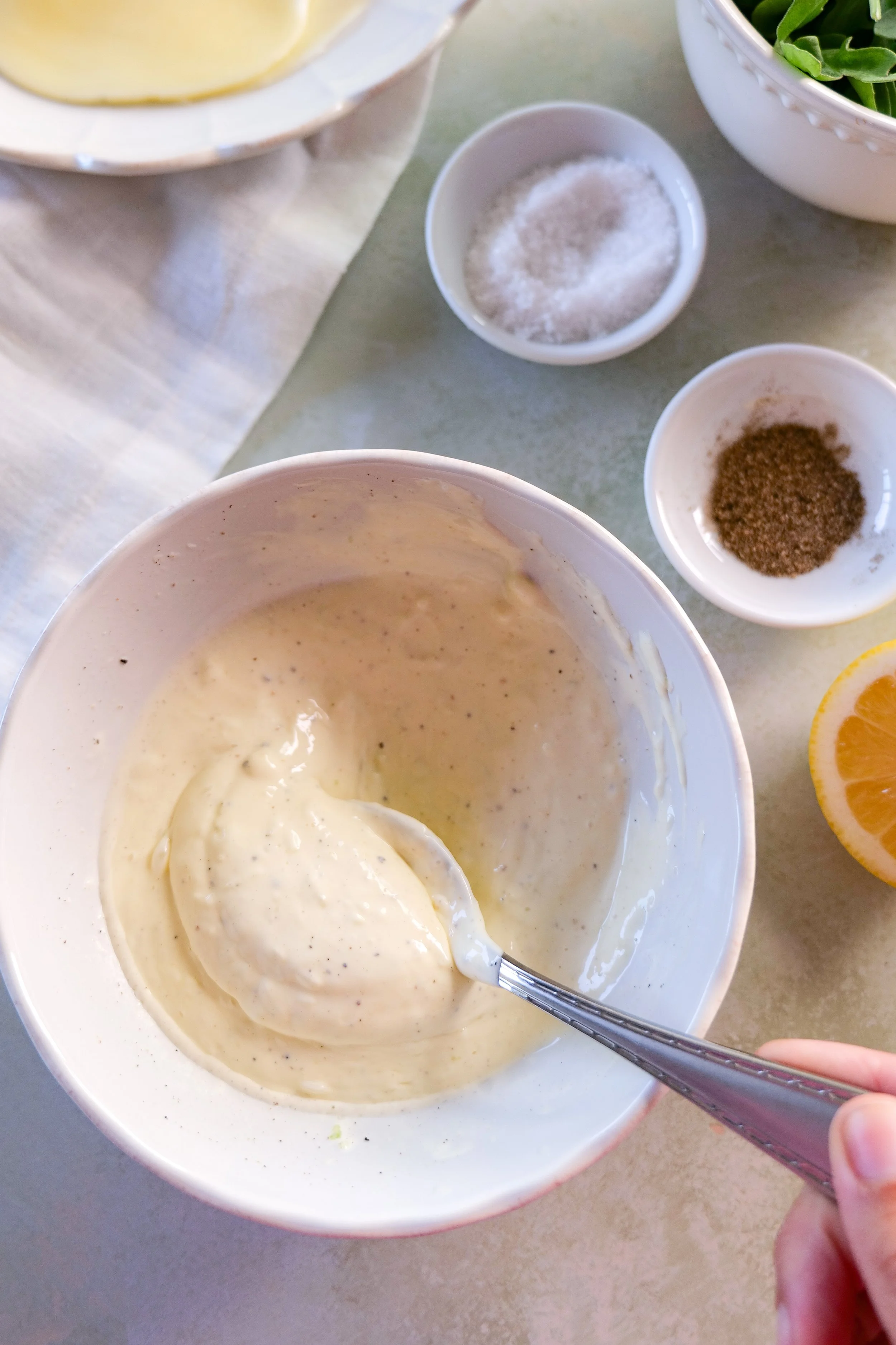 Creamy homemade garlic aioli for steak sandwich
