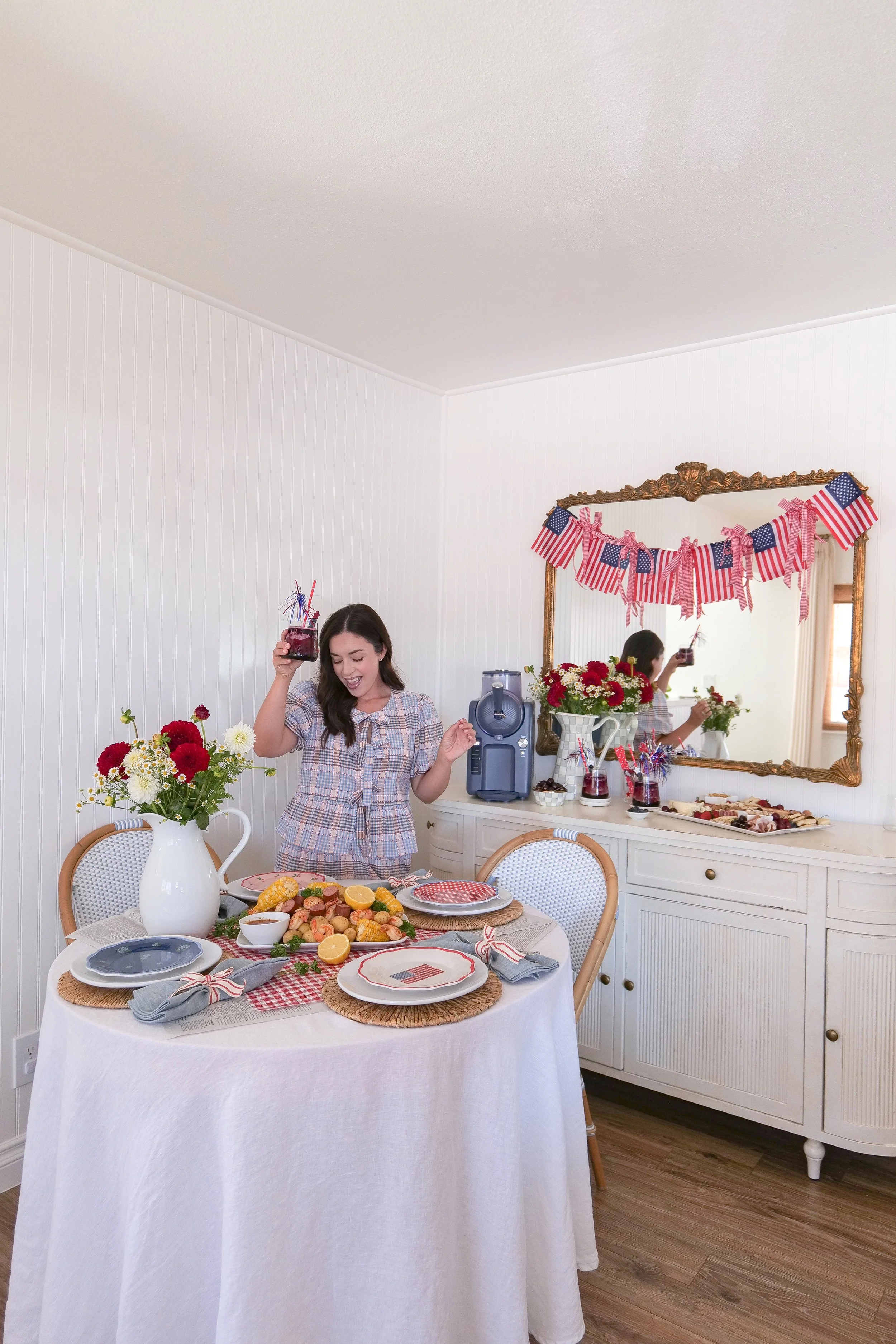 Fourth of July dinner party featuring a Southern-inspired shrimp boil menu.