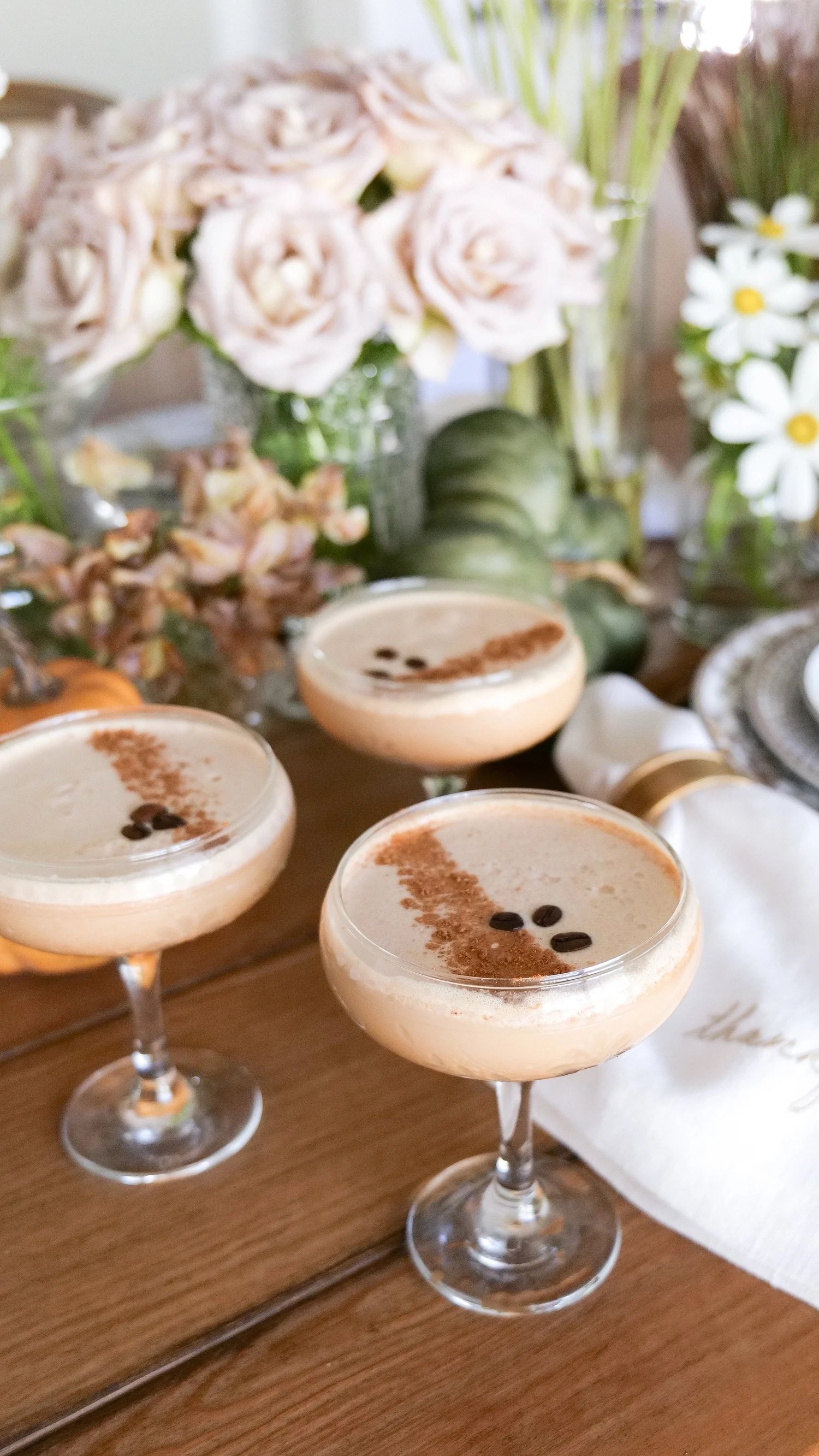 Pumpkin espresso martini garnished for a festive fall cocktail.