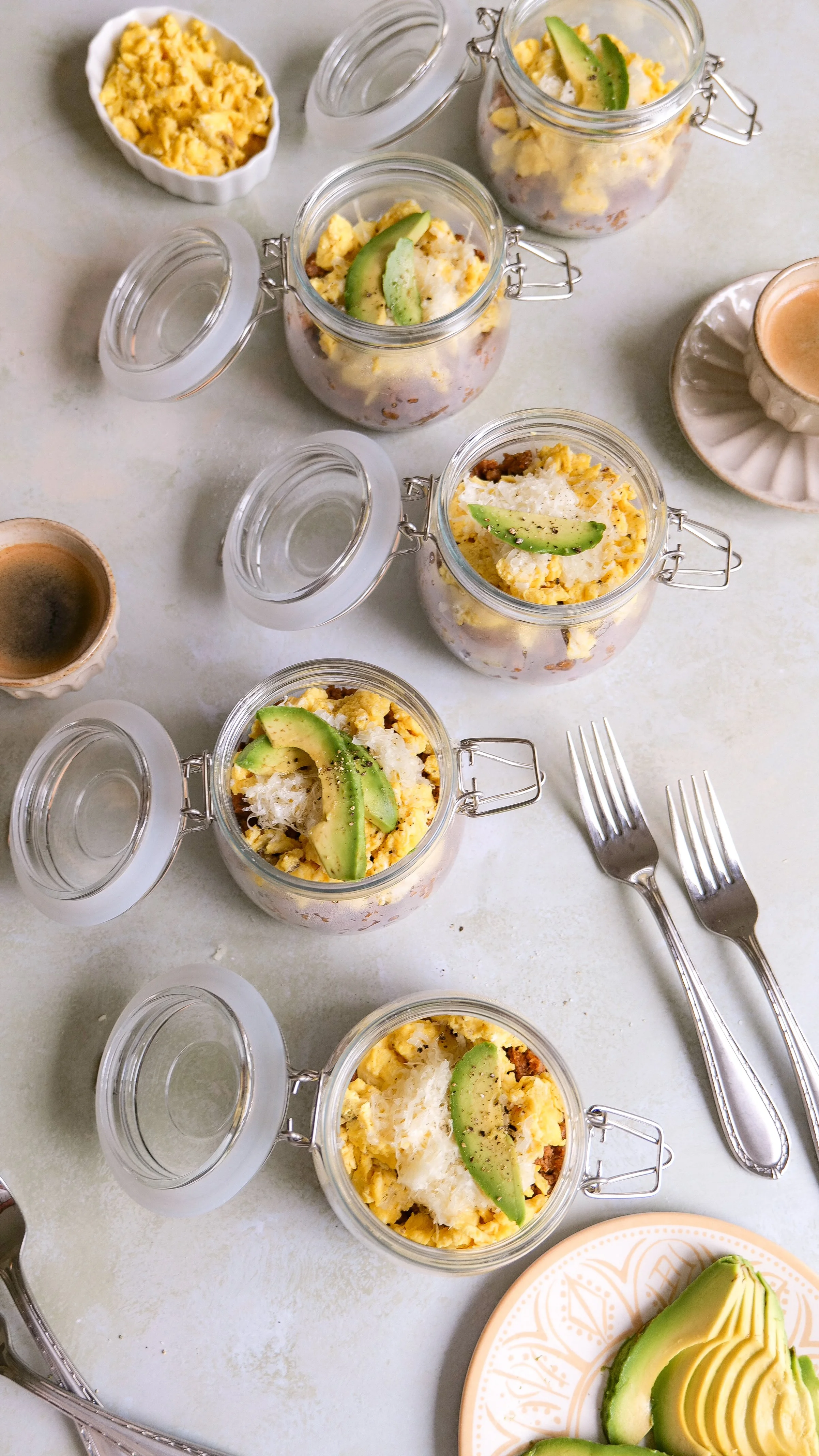 Chorizo egg and potato breakfast bowls served for an easy weekend brunch.