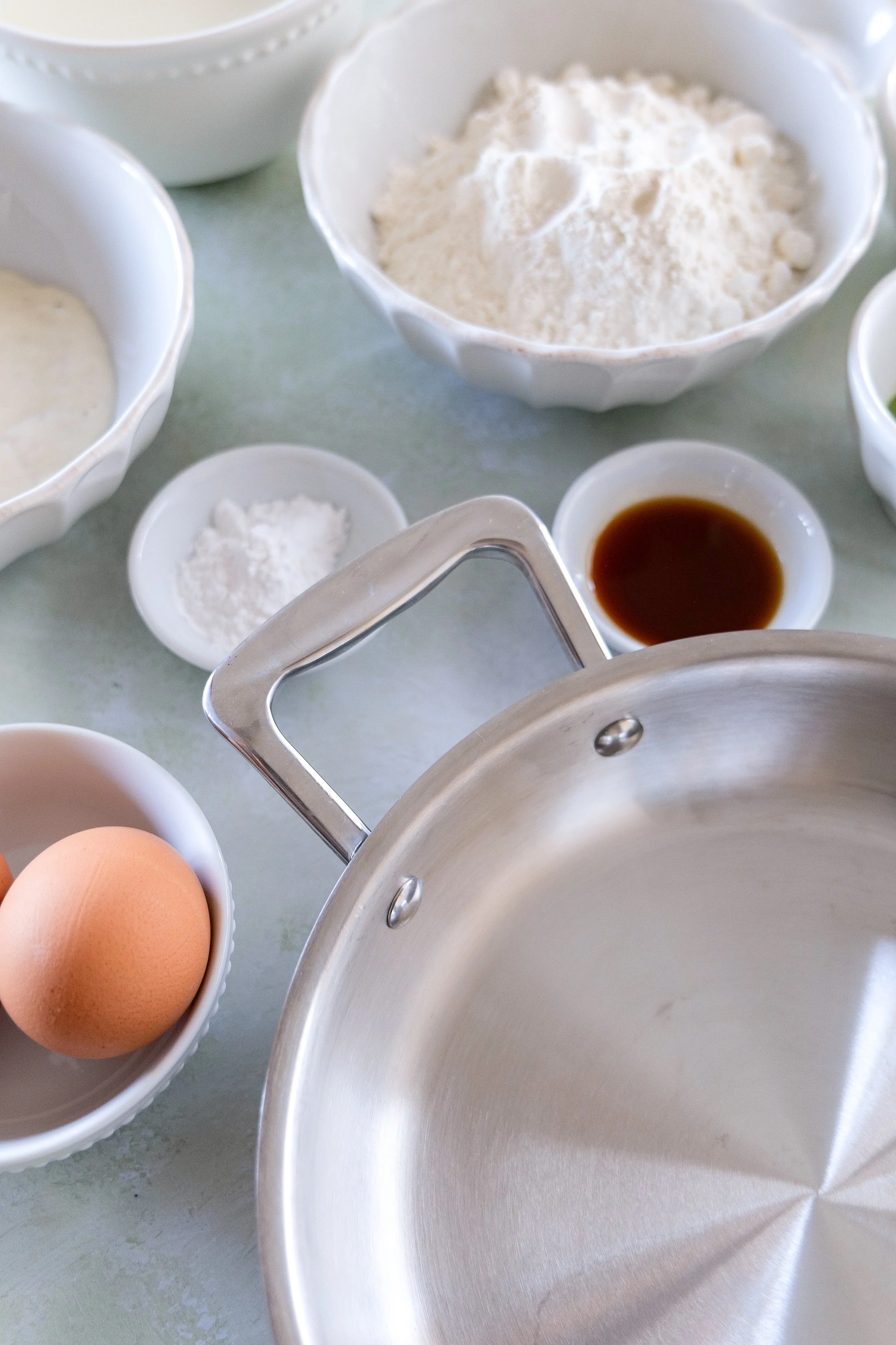 ingredients for matcha sourdough discard pancakes