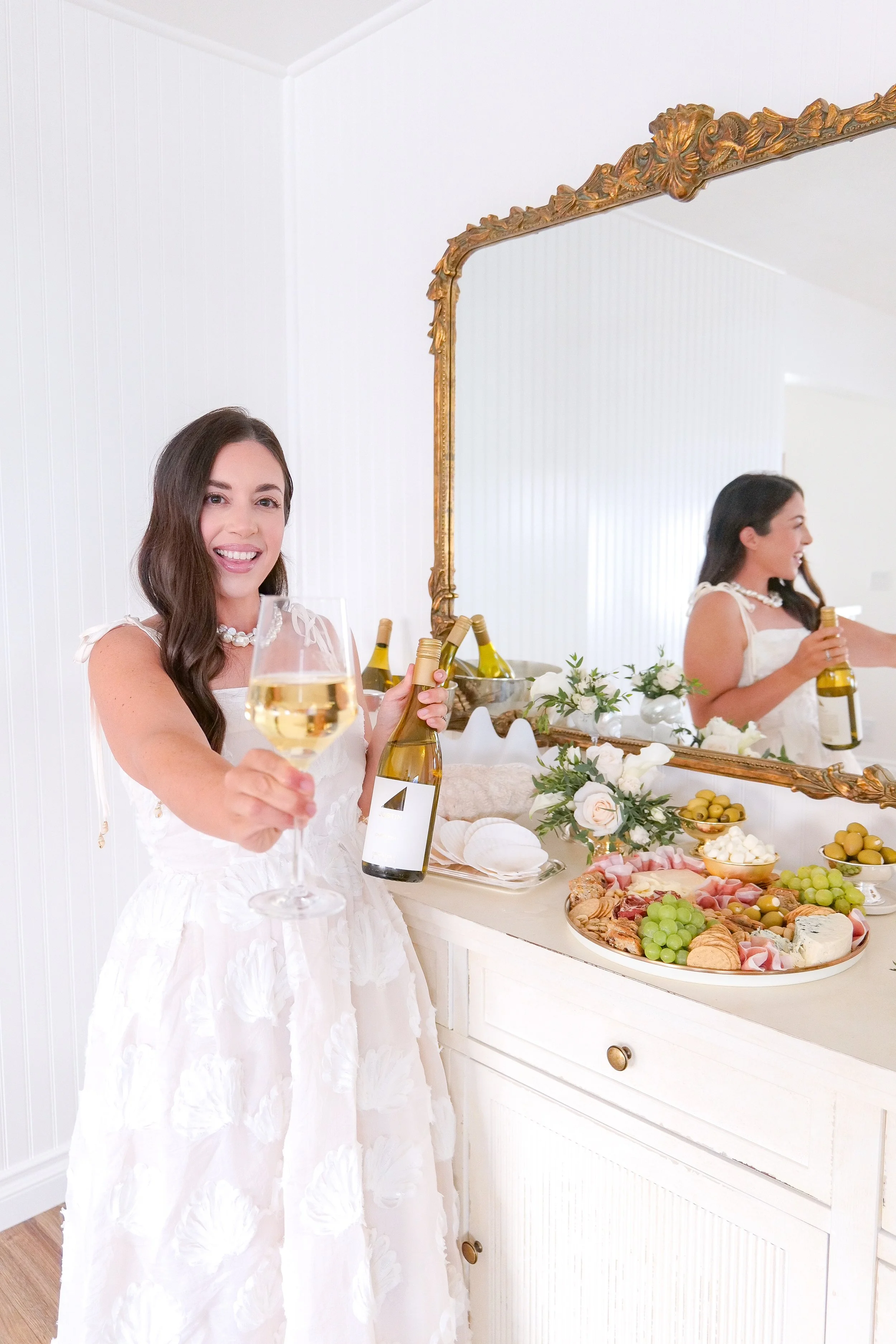 Fresh fruit and cheese board paired with chilled Chardonnay