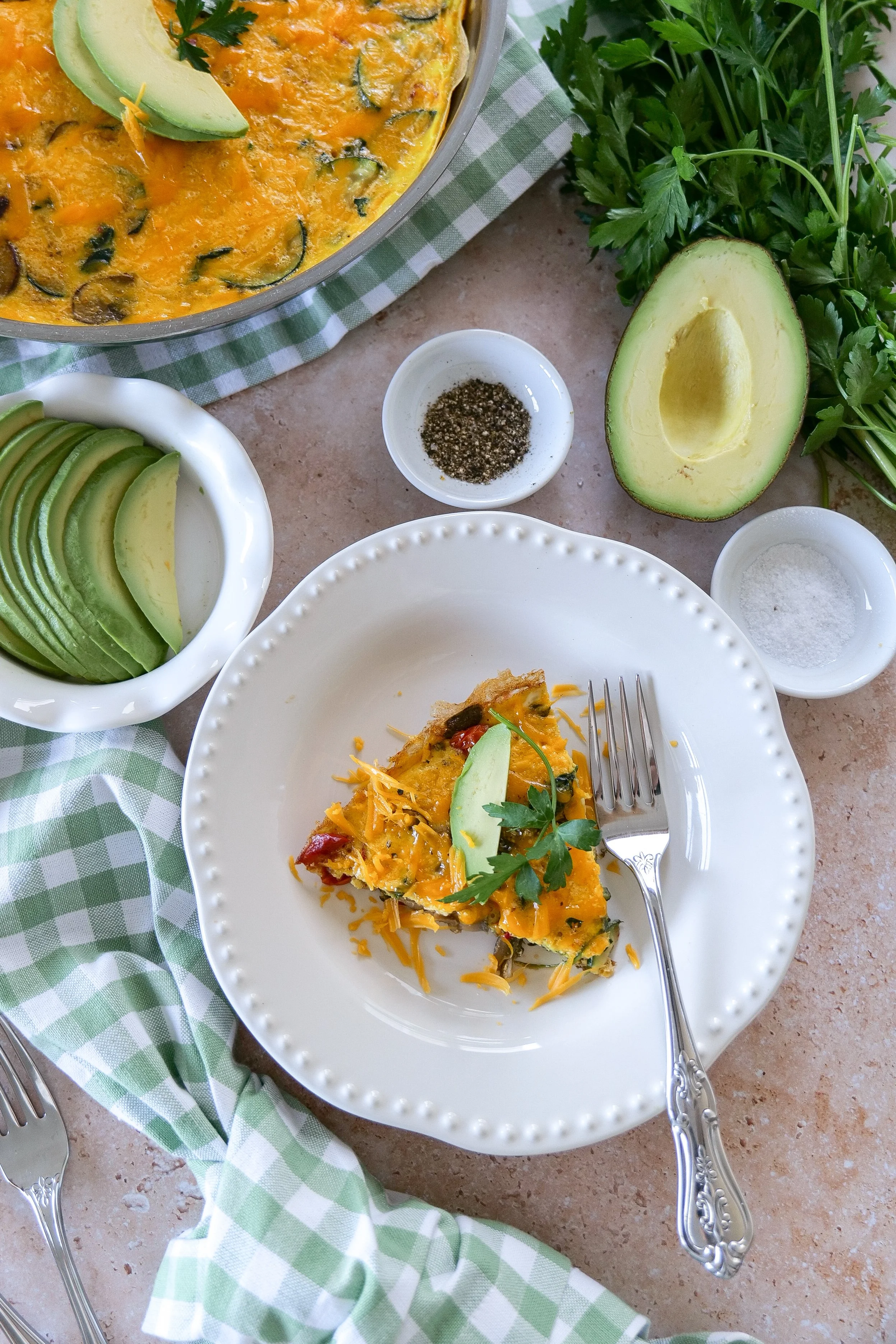 Homemade summer frittata baked in a cast iron skillet