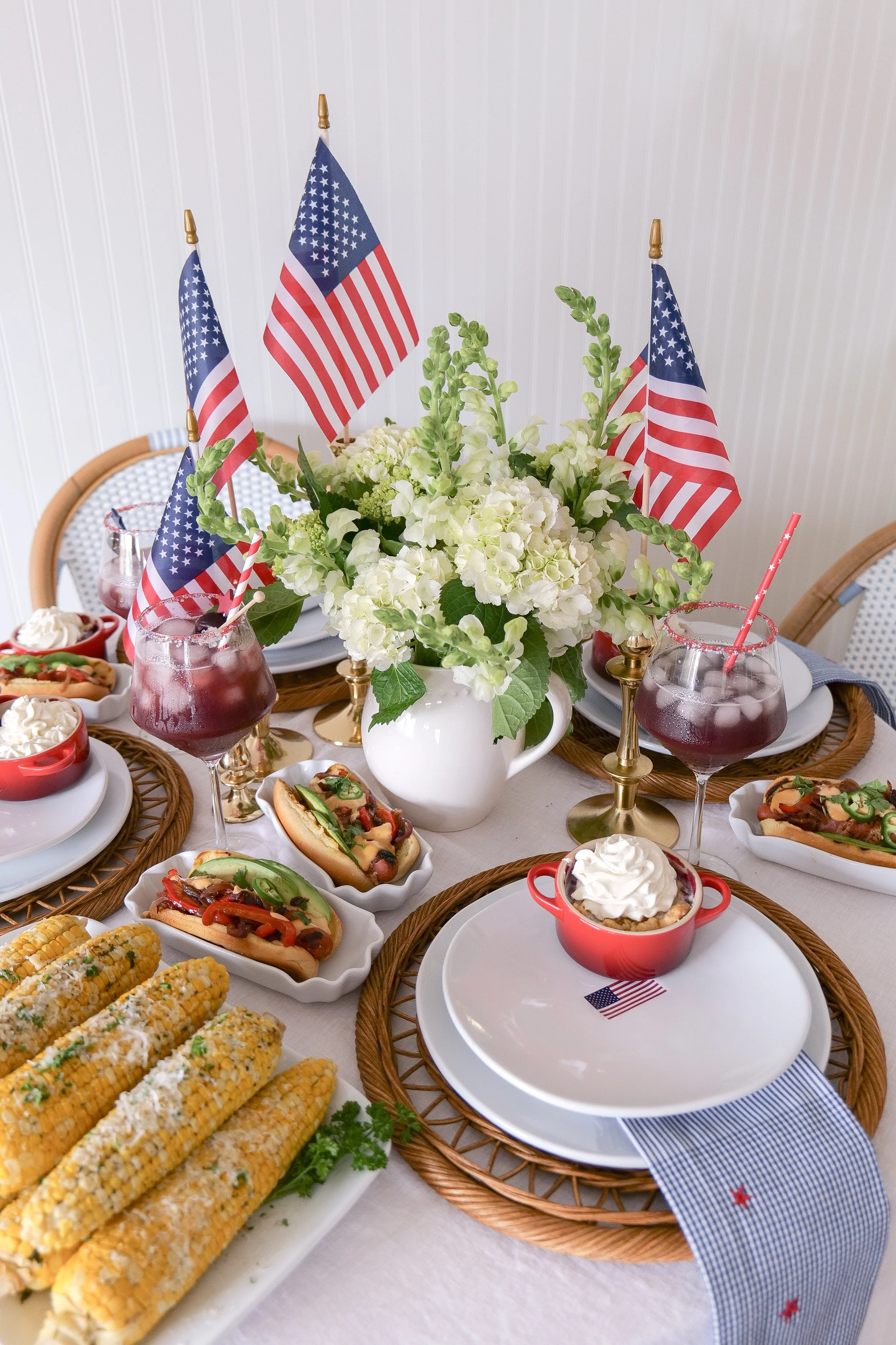 Patriotic centerpiece arrangement for a holiday tablescape