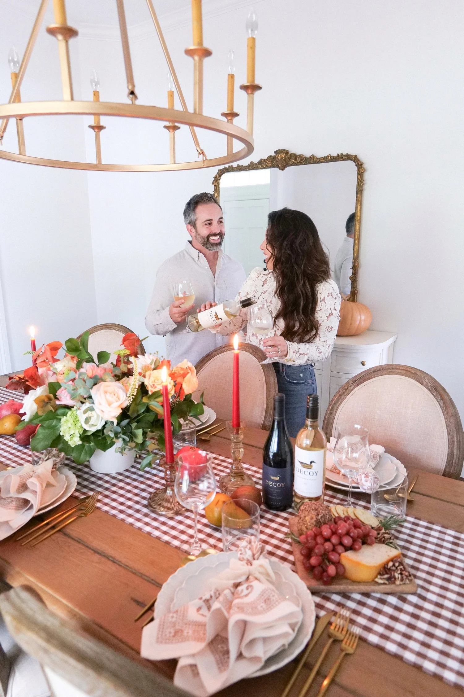Light Thanksgiving tablescape with fresh seasonal fruit