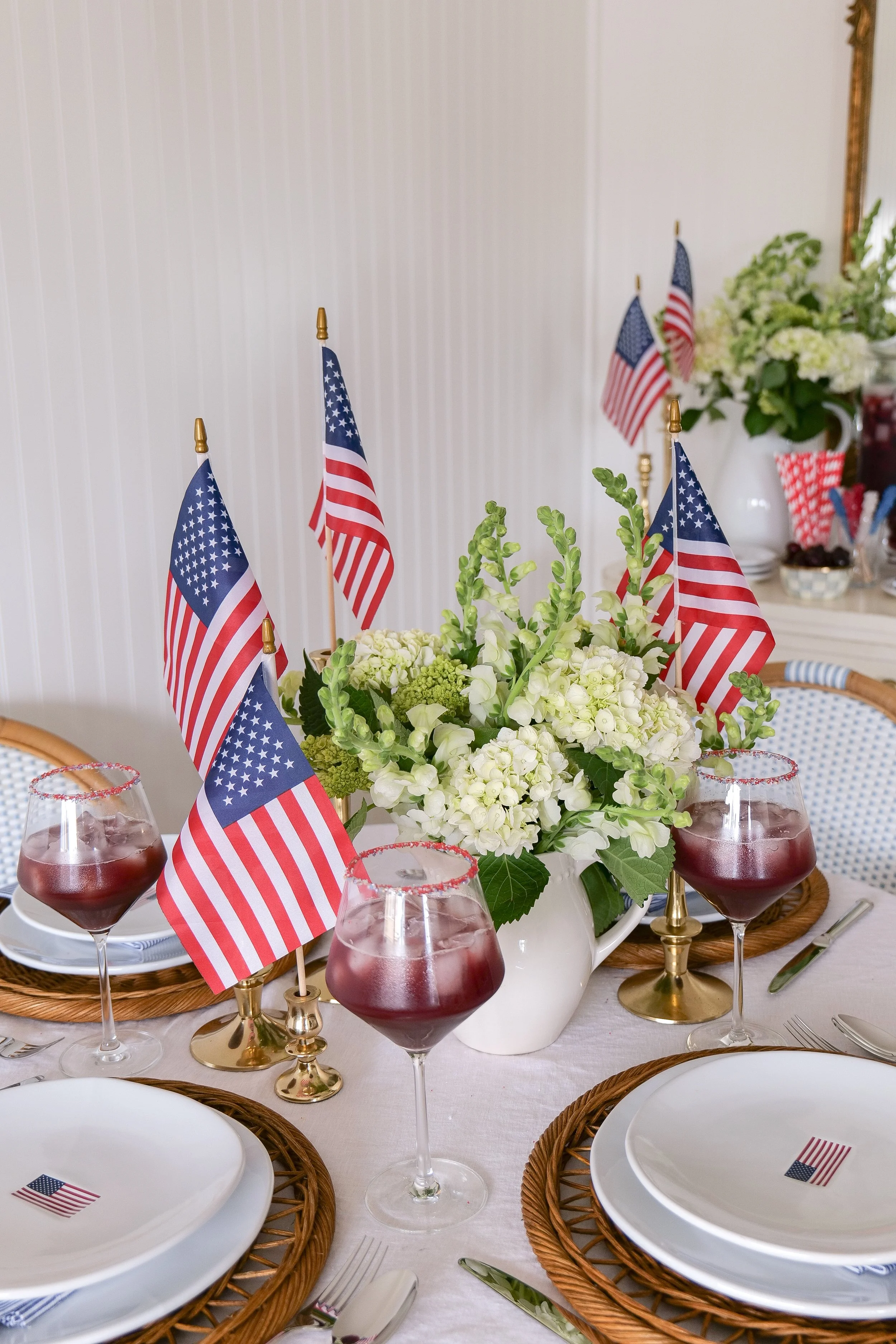 America's 250th celebration table with patriotic decorations