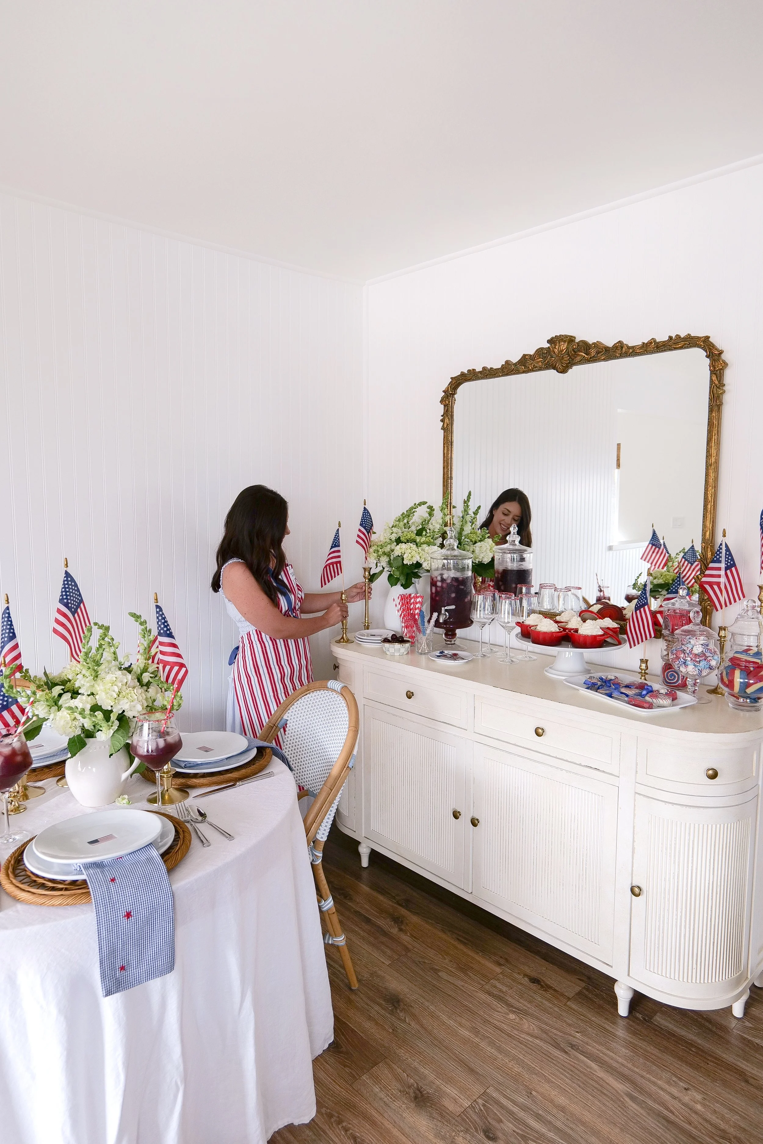 Red white and blue tablescape for holiday hosting