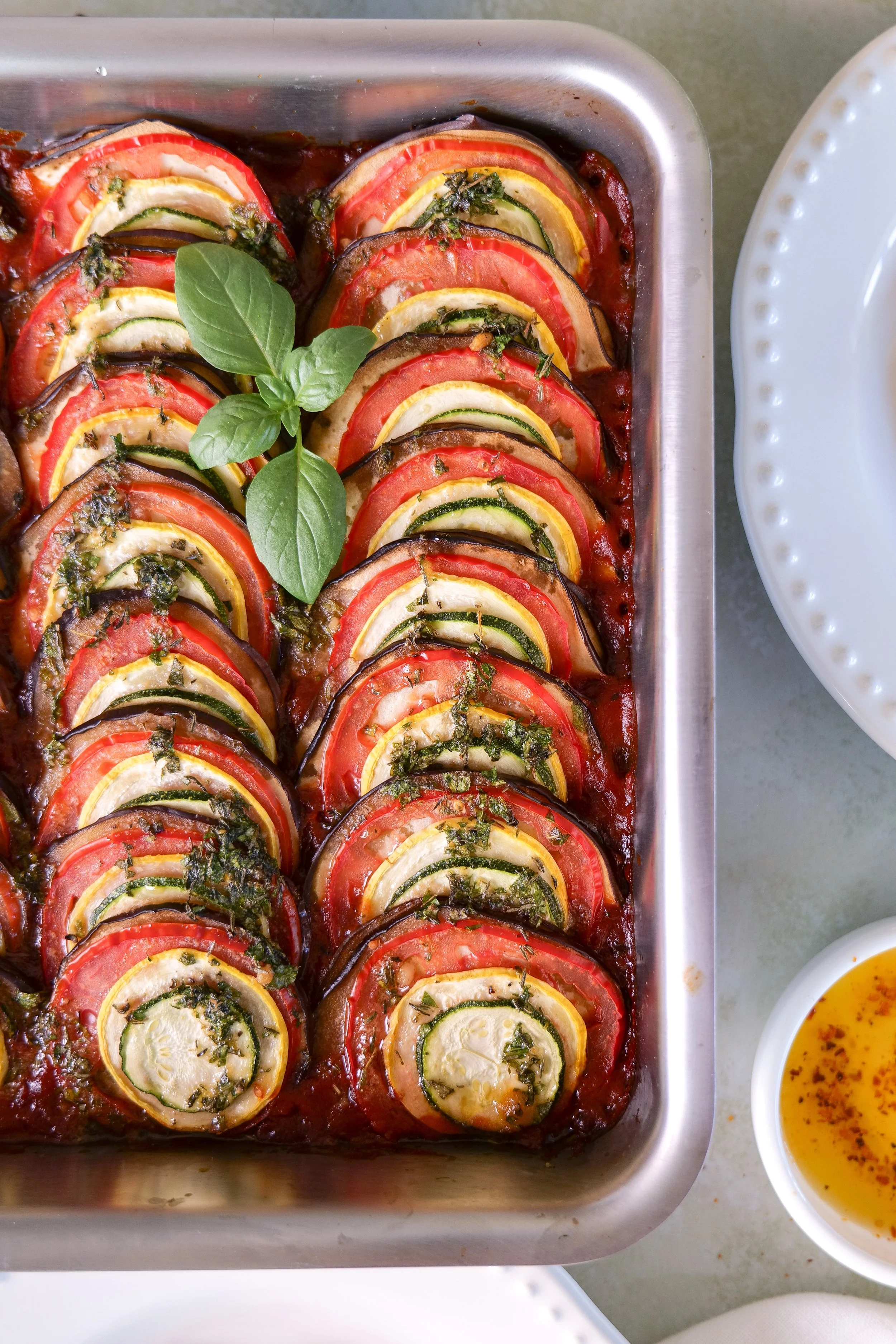 Homemade ratatouille served as a healthy vegetable dinner.