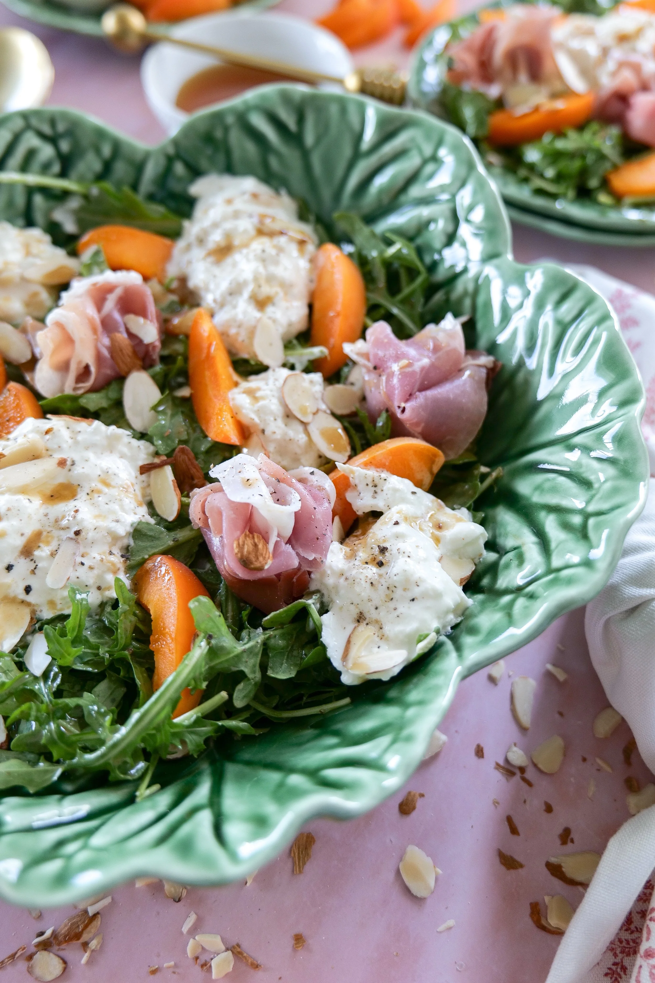 Homemade apricot arugula salad recipe for summer entertaining.