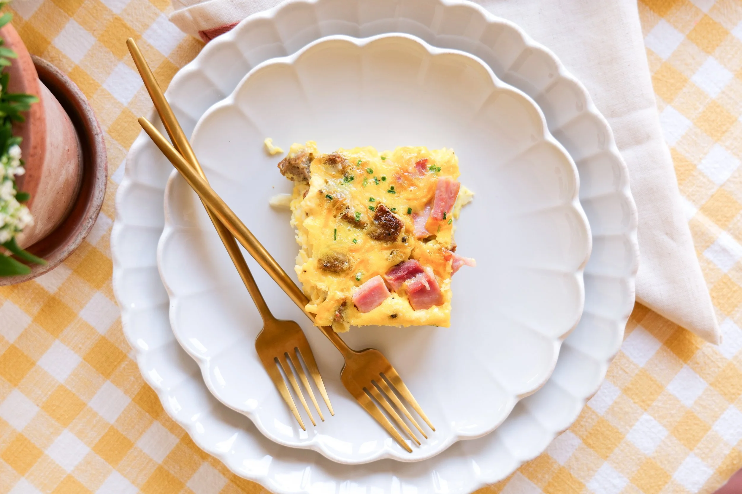 Easy breakfast casserole baked until golden and served warm for breakfast.