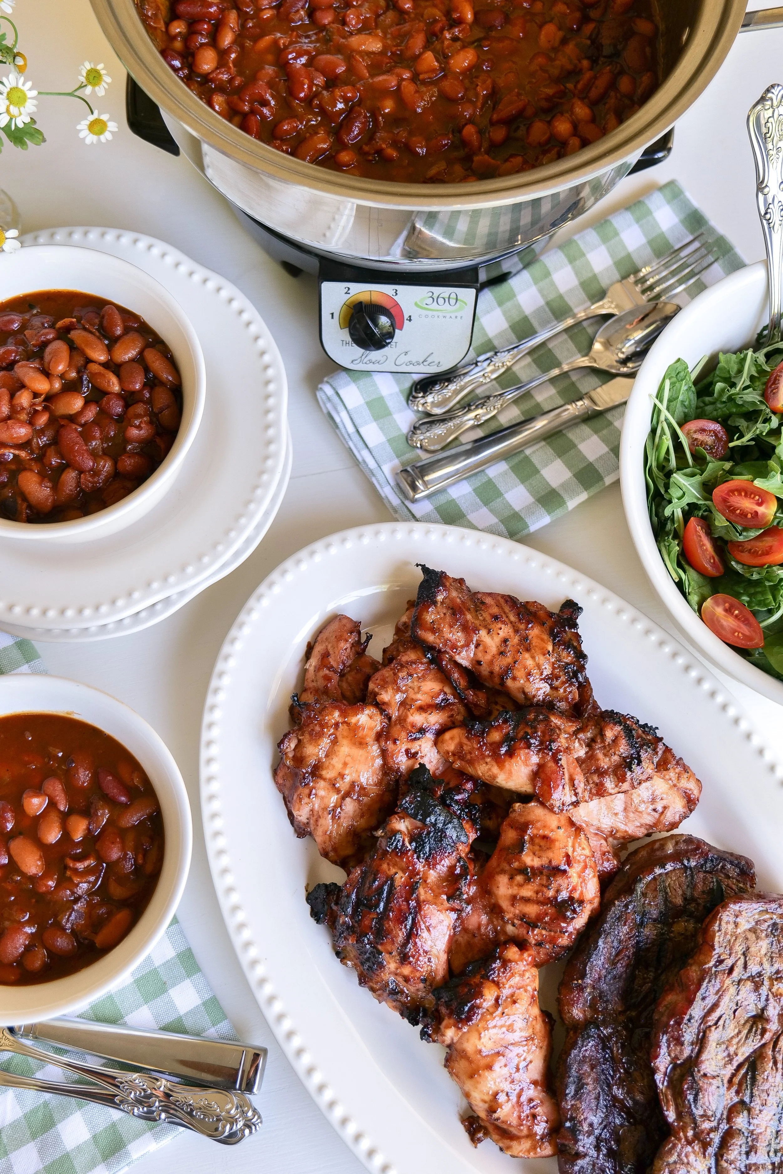 Hearty bean side dish recipe served warm for dinner and entertaining