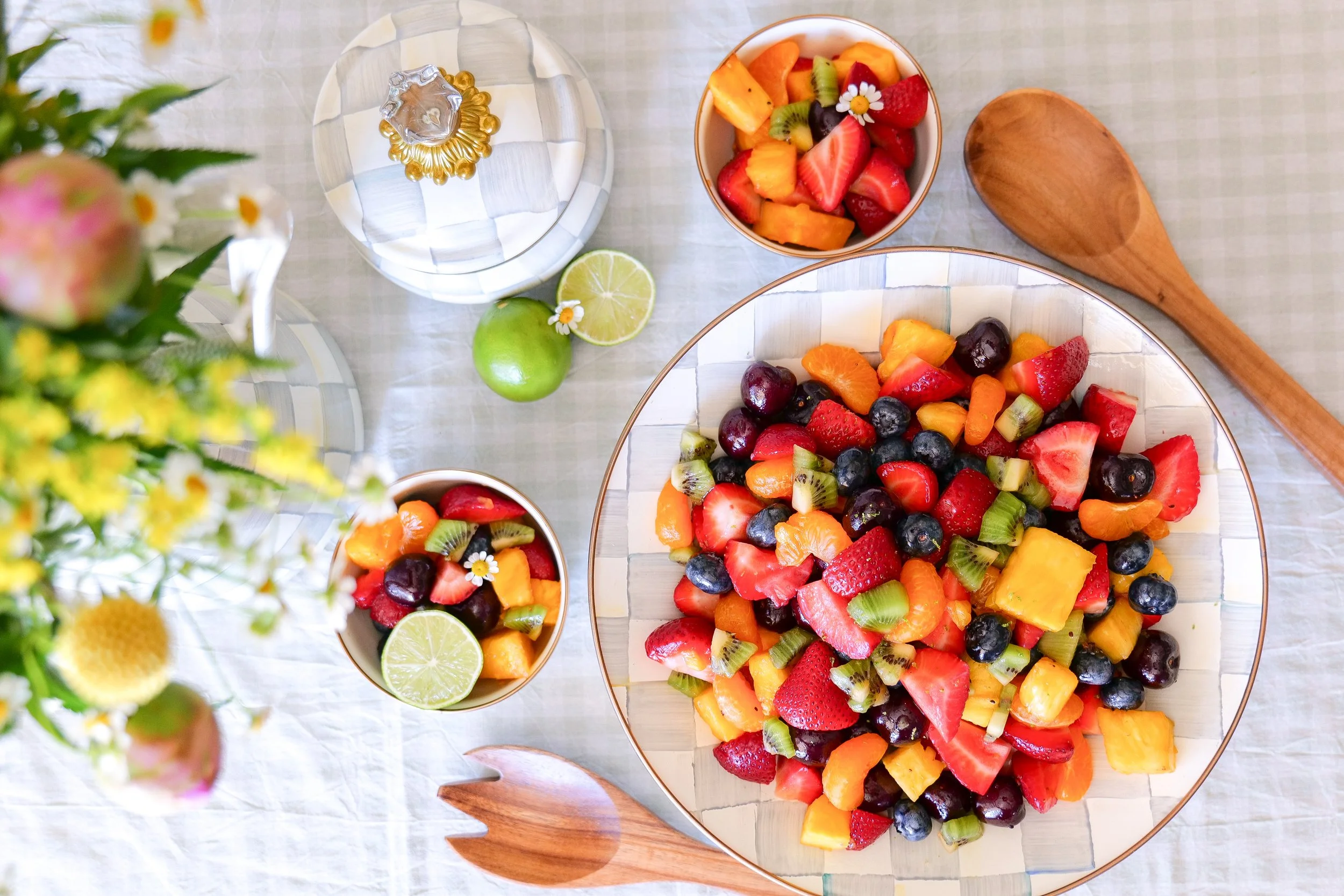 Honey, fresh lime juice and lime zest for fruit salad dressing