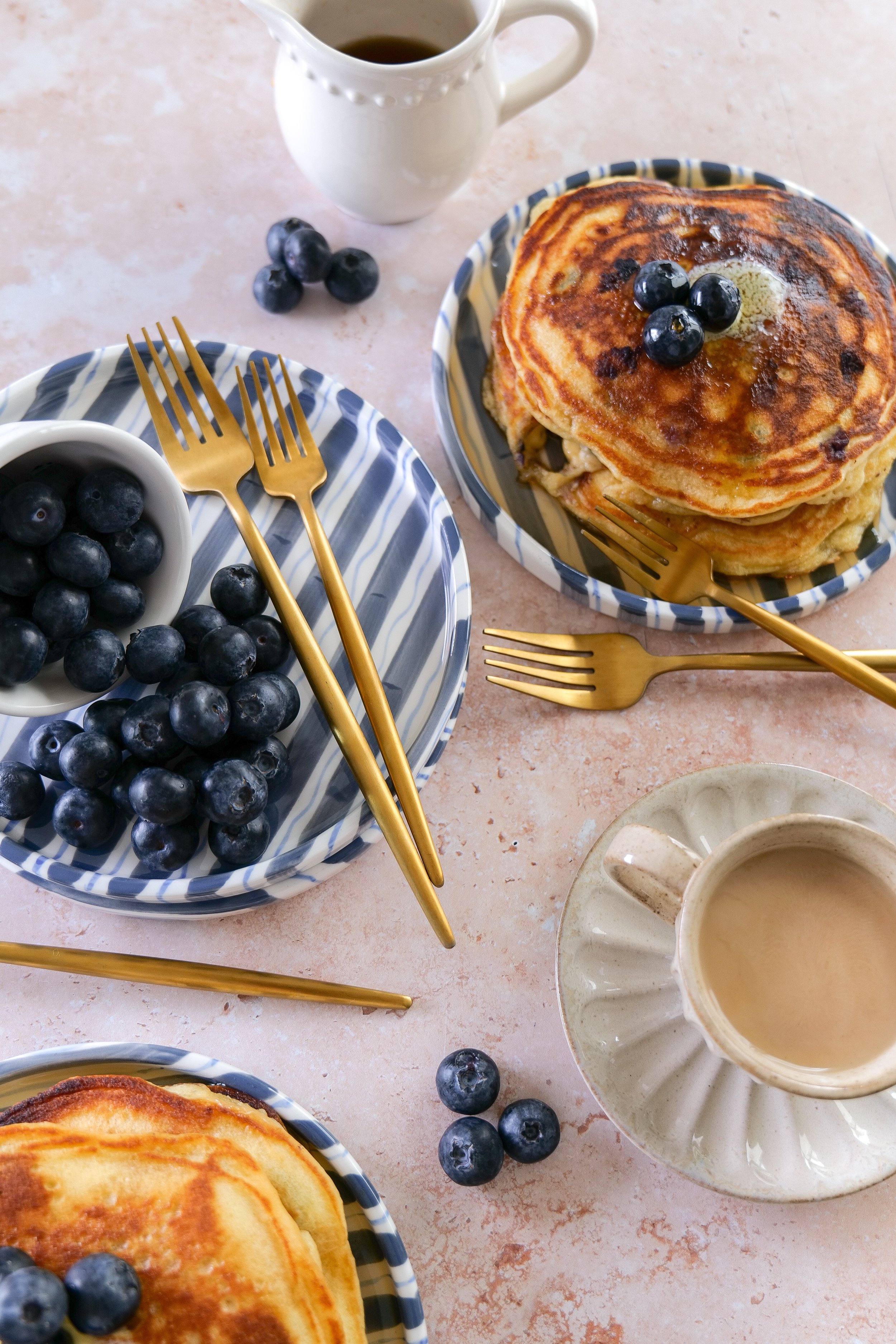 Fresh blueberry sourdough pancakes perfect for a cozy brunch at home.