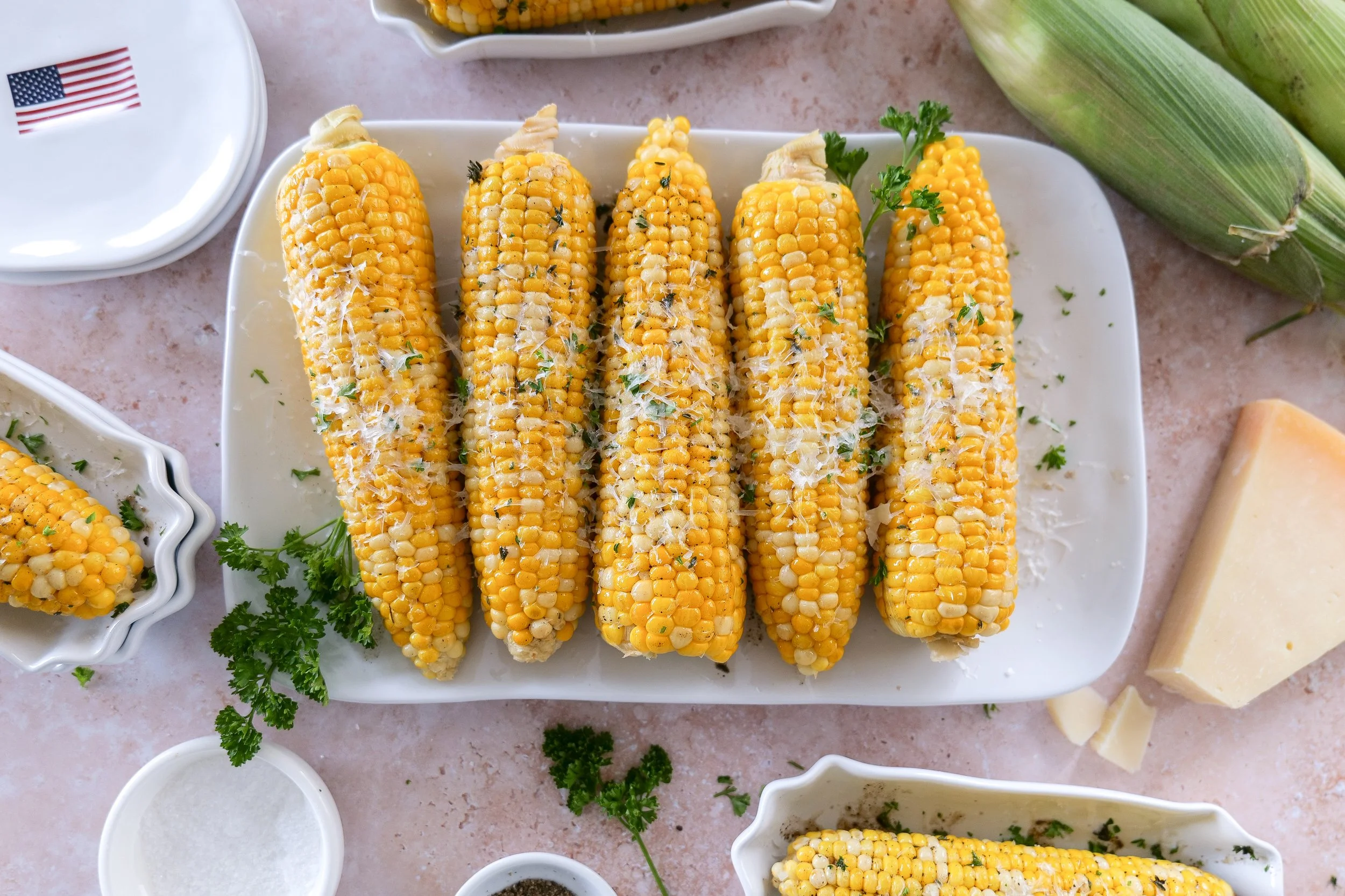 Corn on the cob topped with rich brown butter